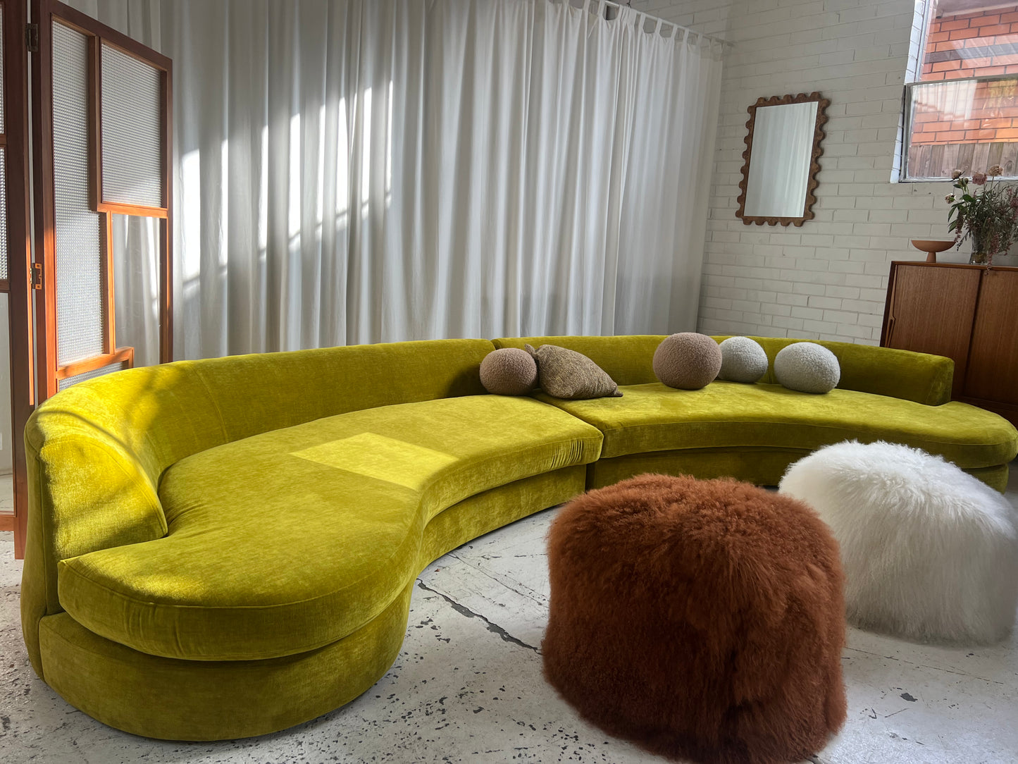 Bespoke Chartreuse Velvet Curved Modular Sofa