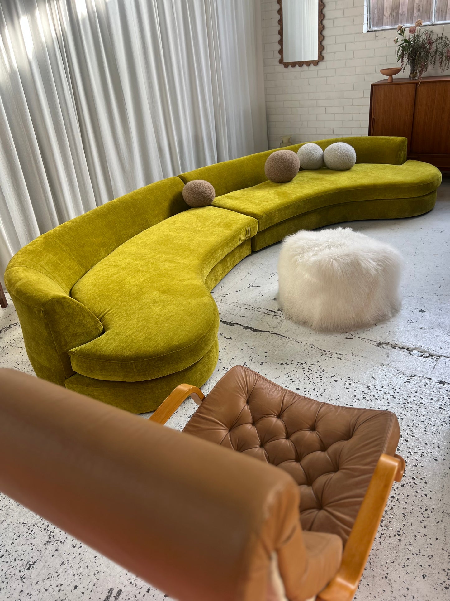 Bespoke Chartreuse Velvet Curved Modular Sofa