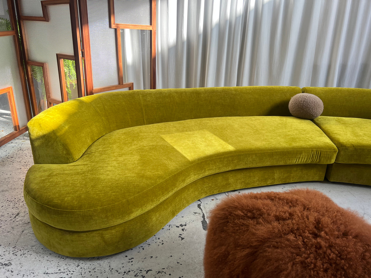 Bespoke Chartreuse Velvet Curved Modular Sofa
