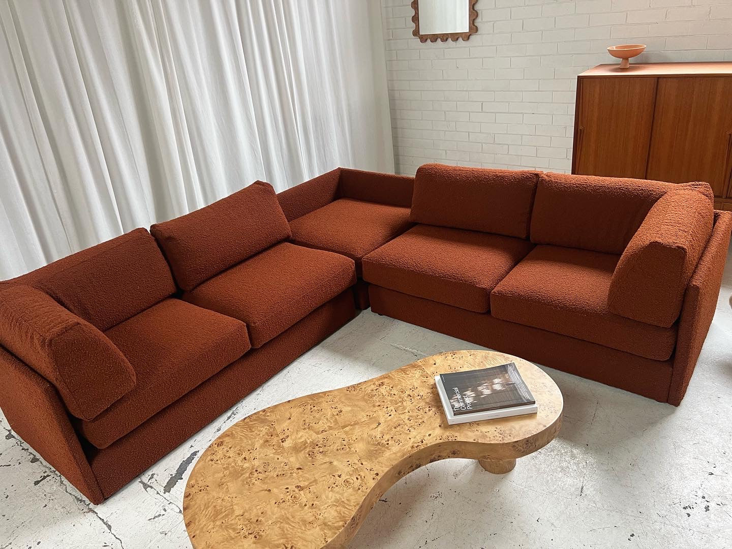- Restored Bespoke Rust Boucle Modular Sofa and Armchair Set