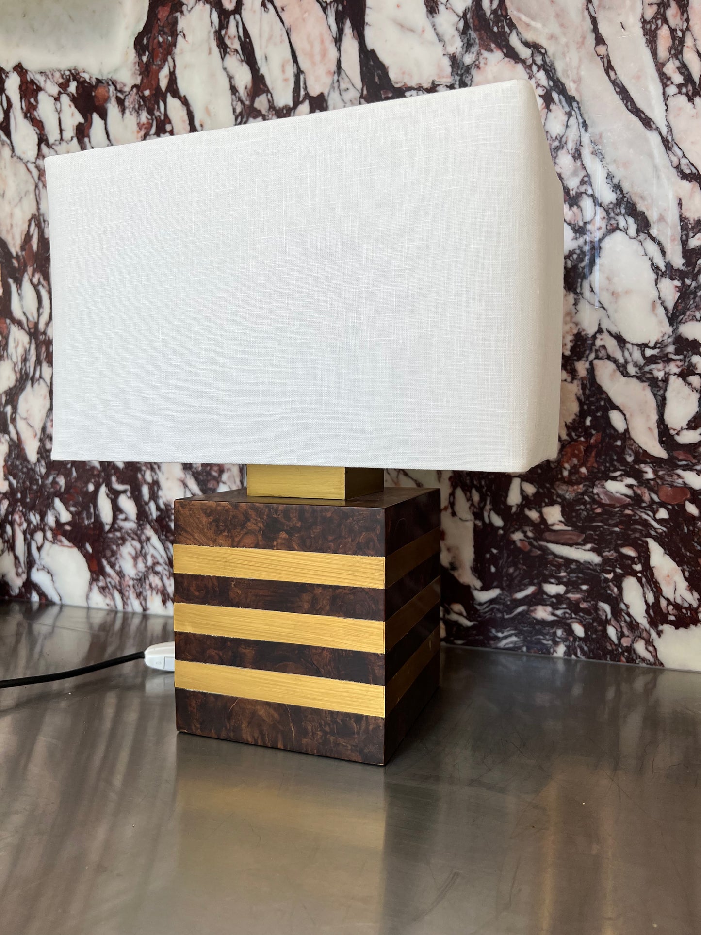 Burl and Brass Willy Rizzo Table Lamp