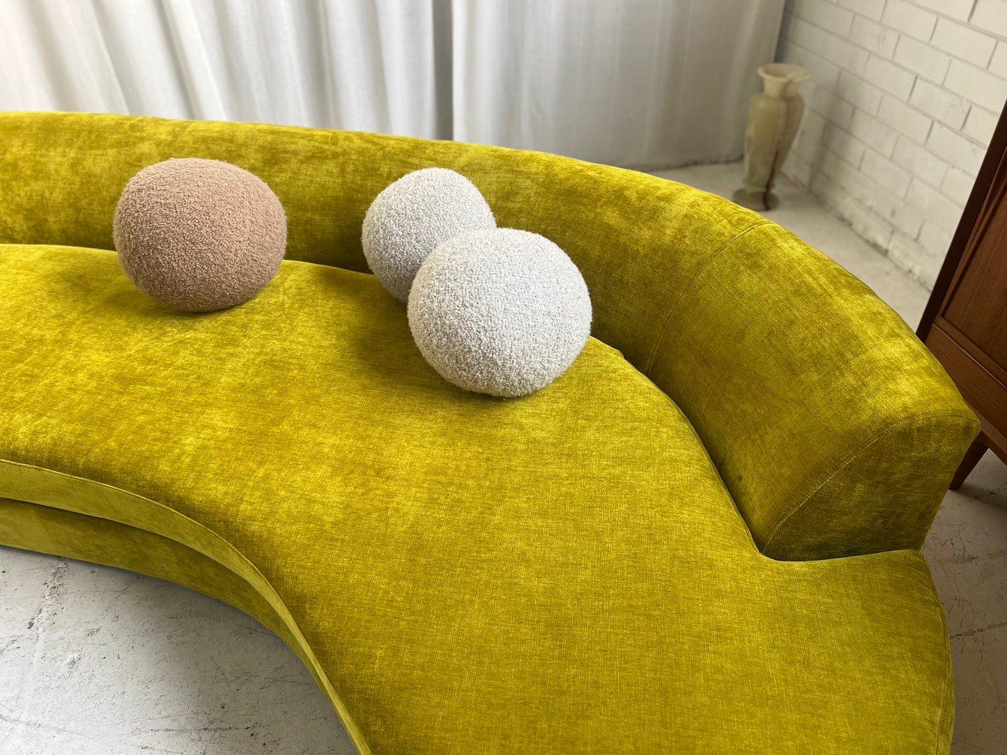 Bespoke Chartreuse Velvet Curved Modular Sofa