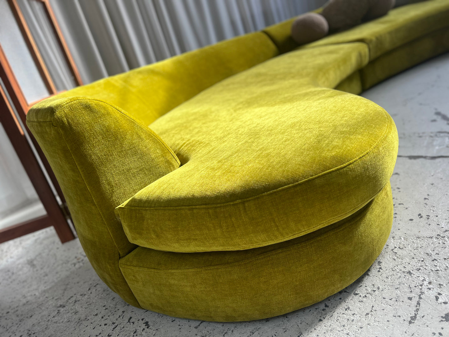 Bespoke Chartreuse Velvet Curved Modular Sofa