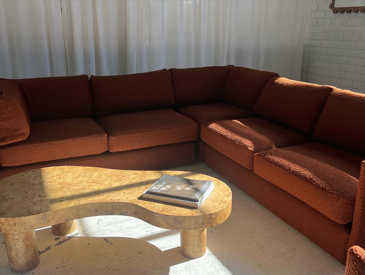 - Restored Bespoke Rust Boucle Modular Sofa and Armchair Set