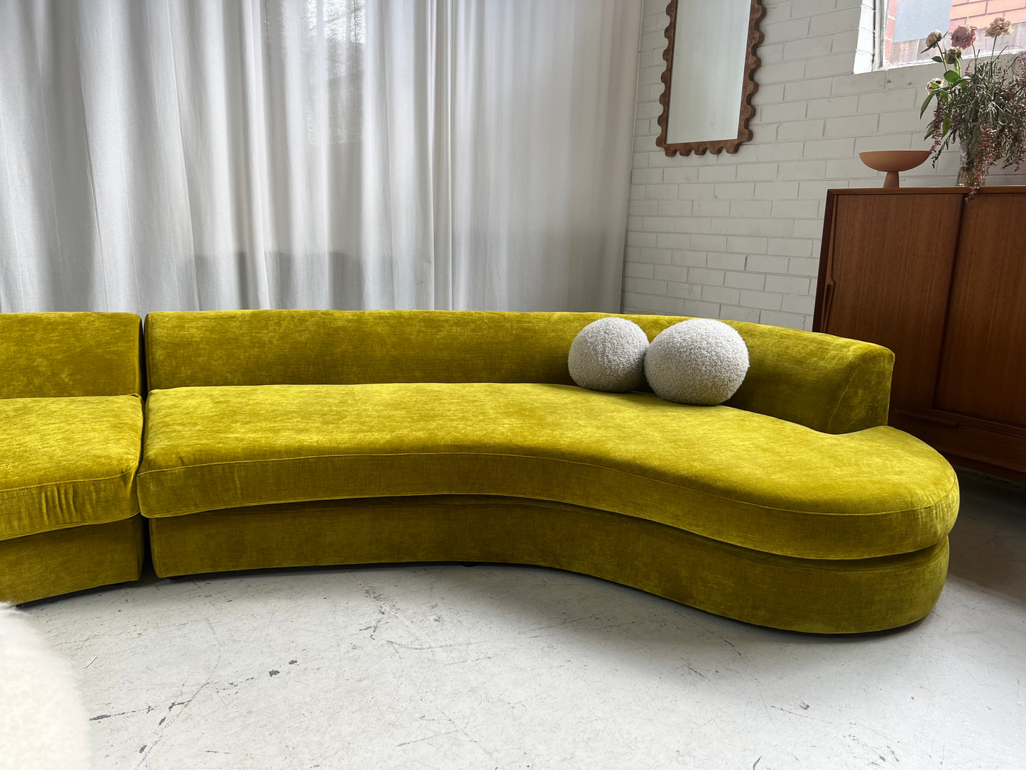 Bespoke Chartreuse Velvet Curved Modular Sofa