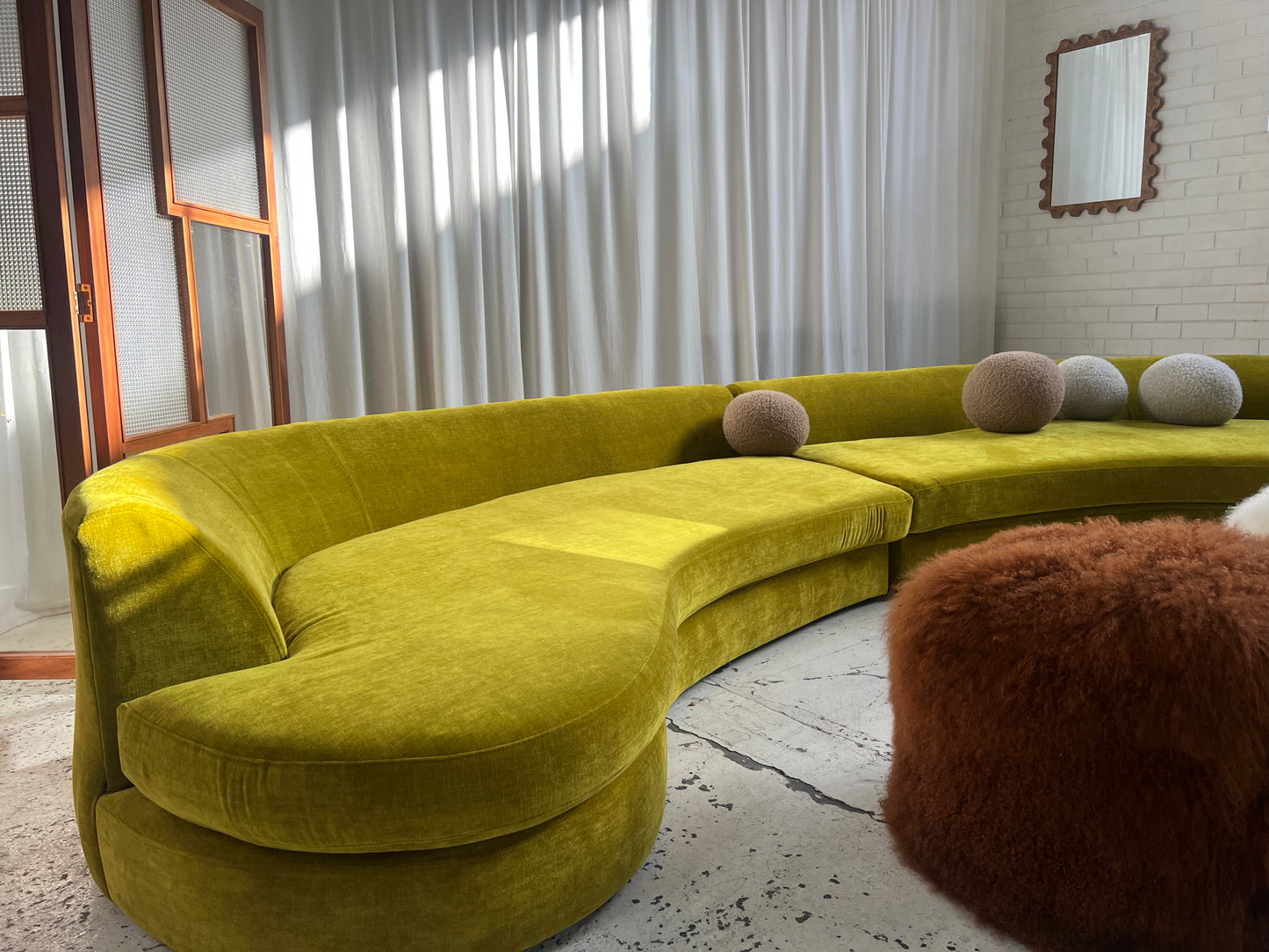 Bespoke Chartreuse Velvet Curved Modular Sofa