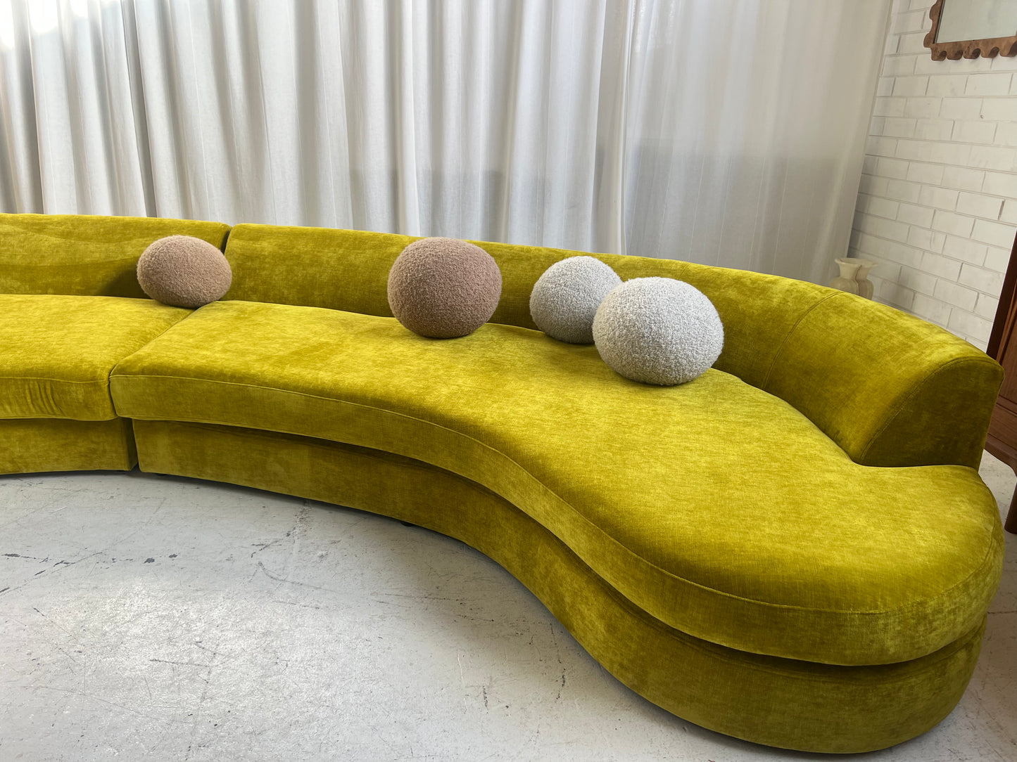 Bespoke Chartreuse Velvet Curved Modular Sofa