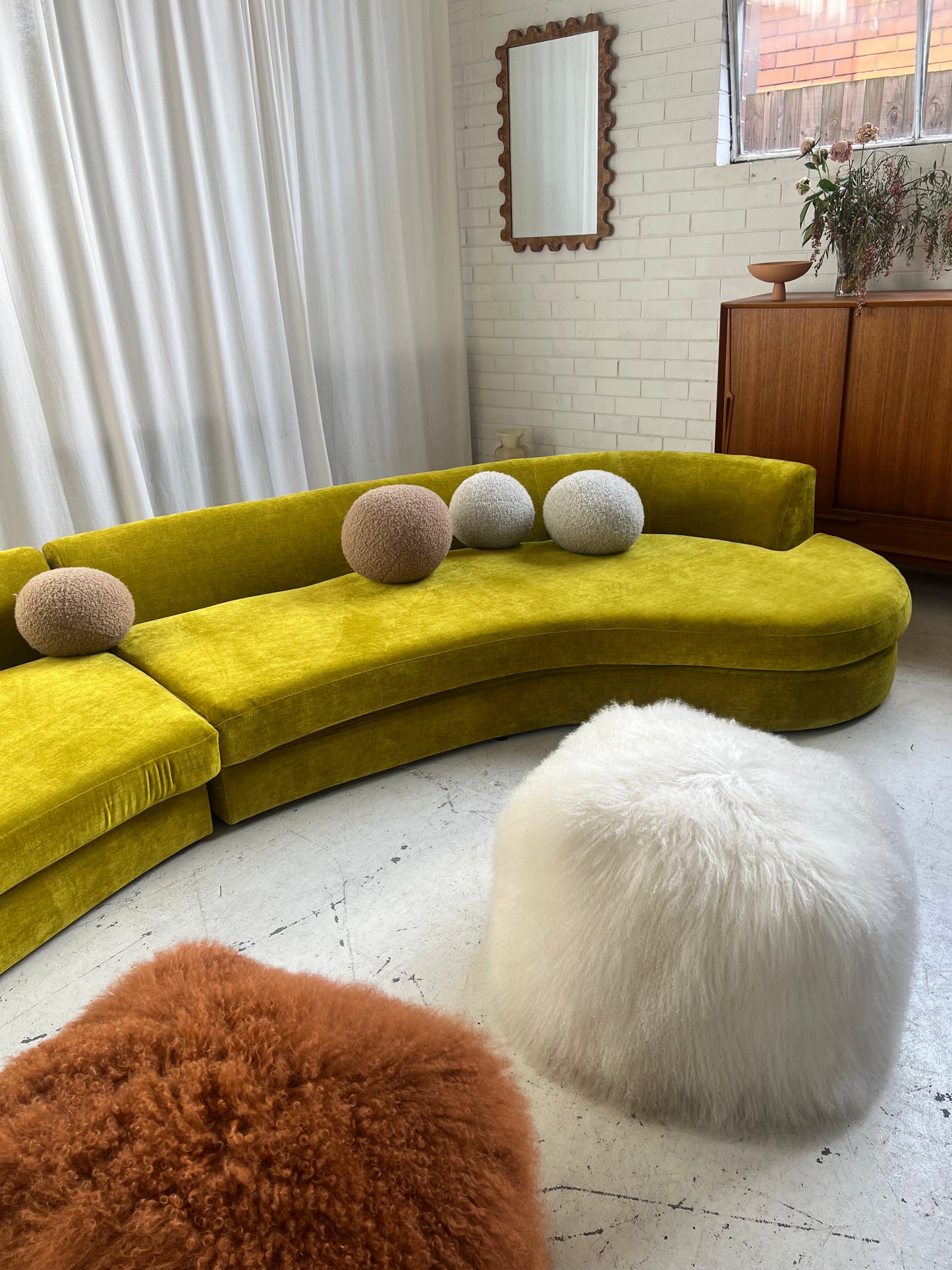 Bespoke Chartreuse Velvet Curved Modular Sofa