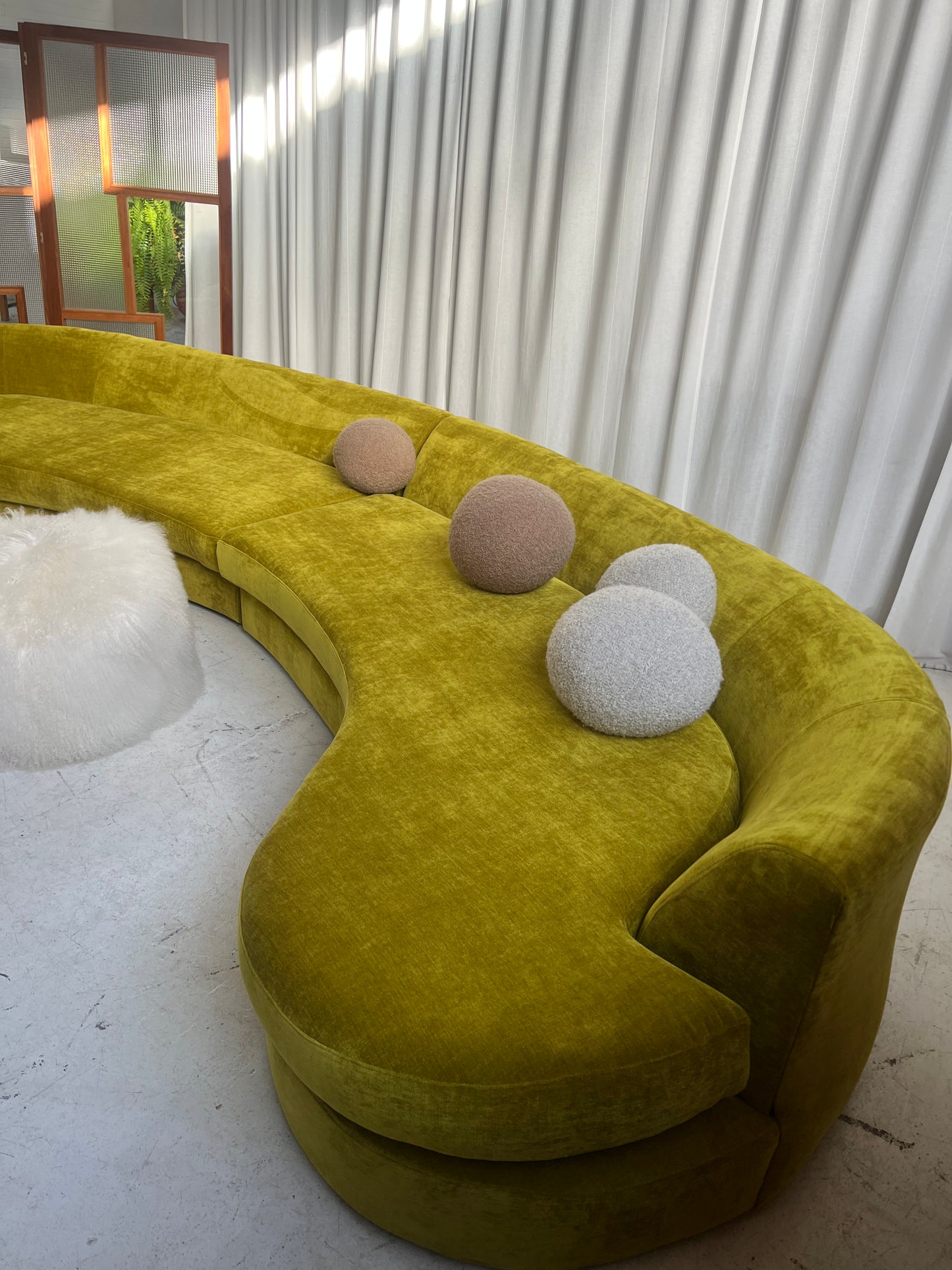 Bespoke Chartreuse Velvet Curved Modular Sofa