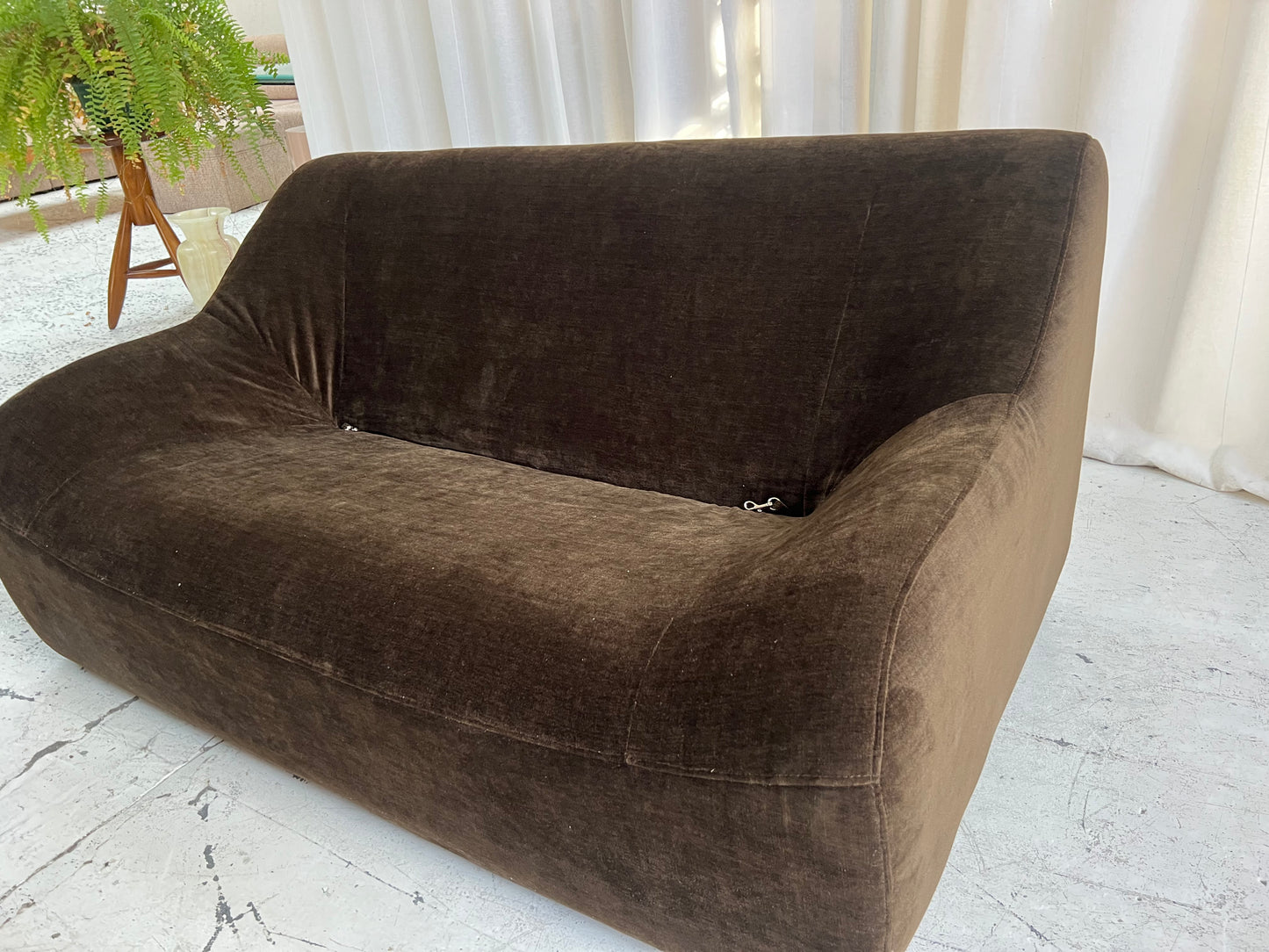 Restored Vintage Chocolate Velvet Sofa