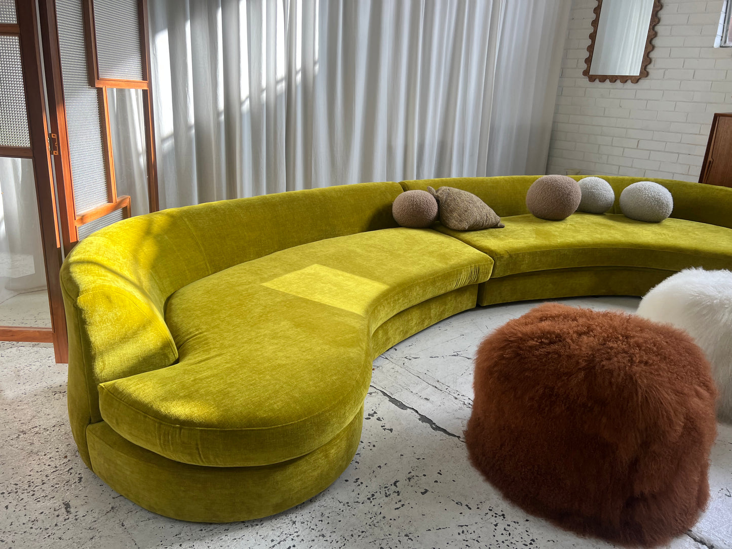 Bespoke Chartreuse Velvet Curved Modular Sofa