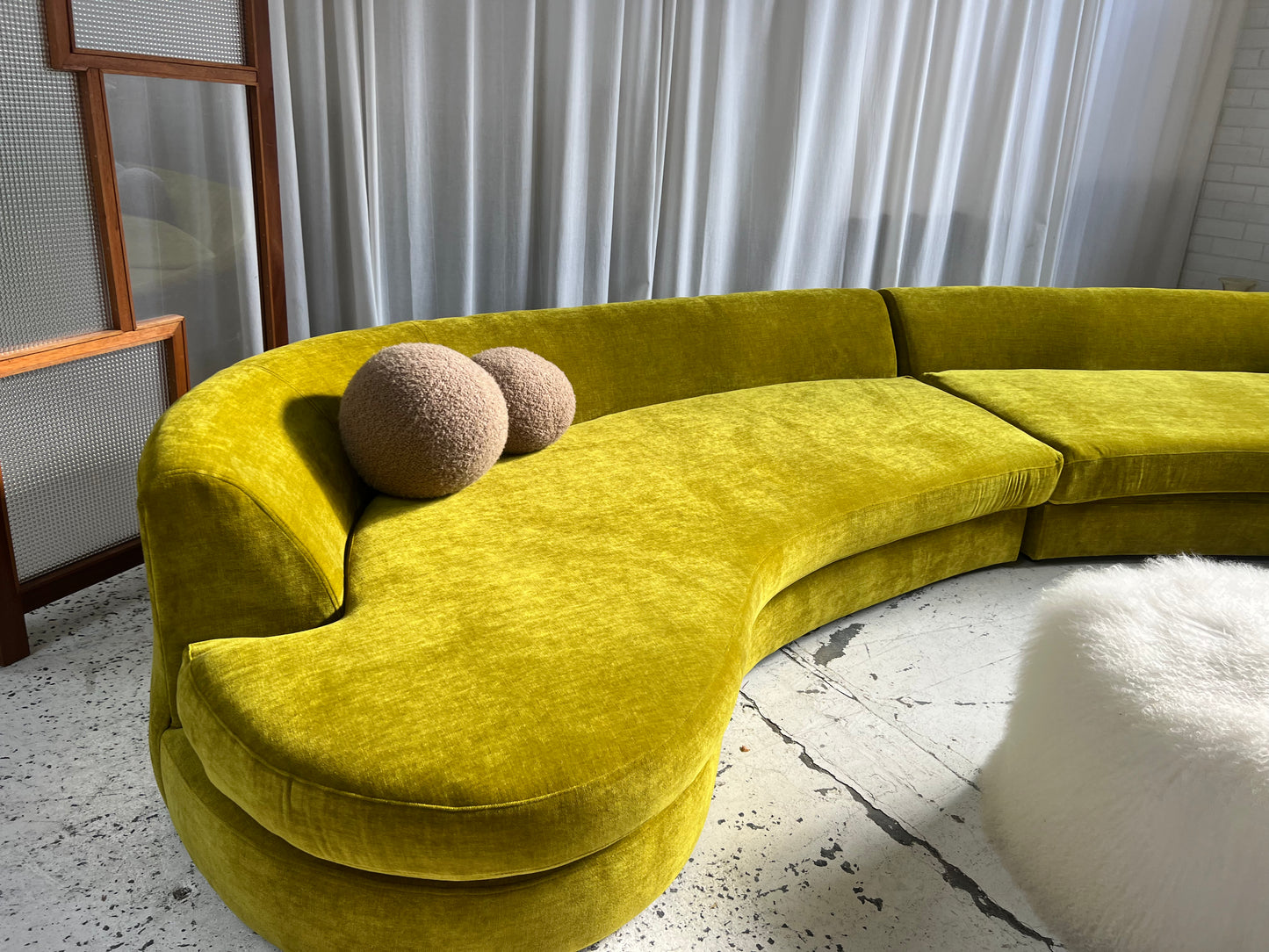 Bespoke Chartreuse Velvet Curved Modular Sofa