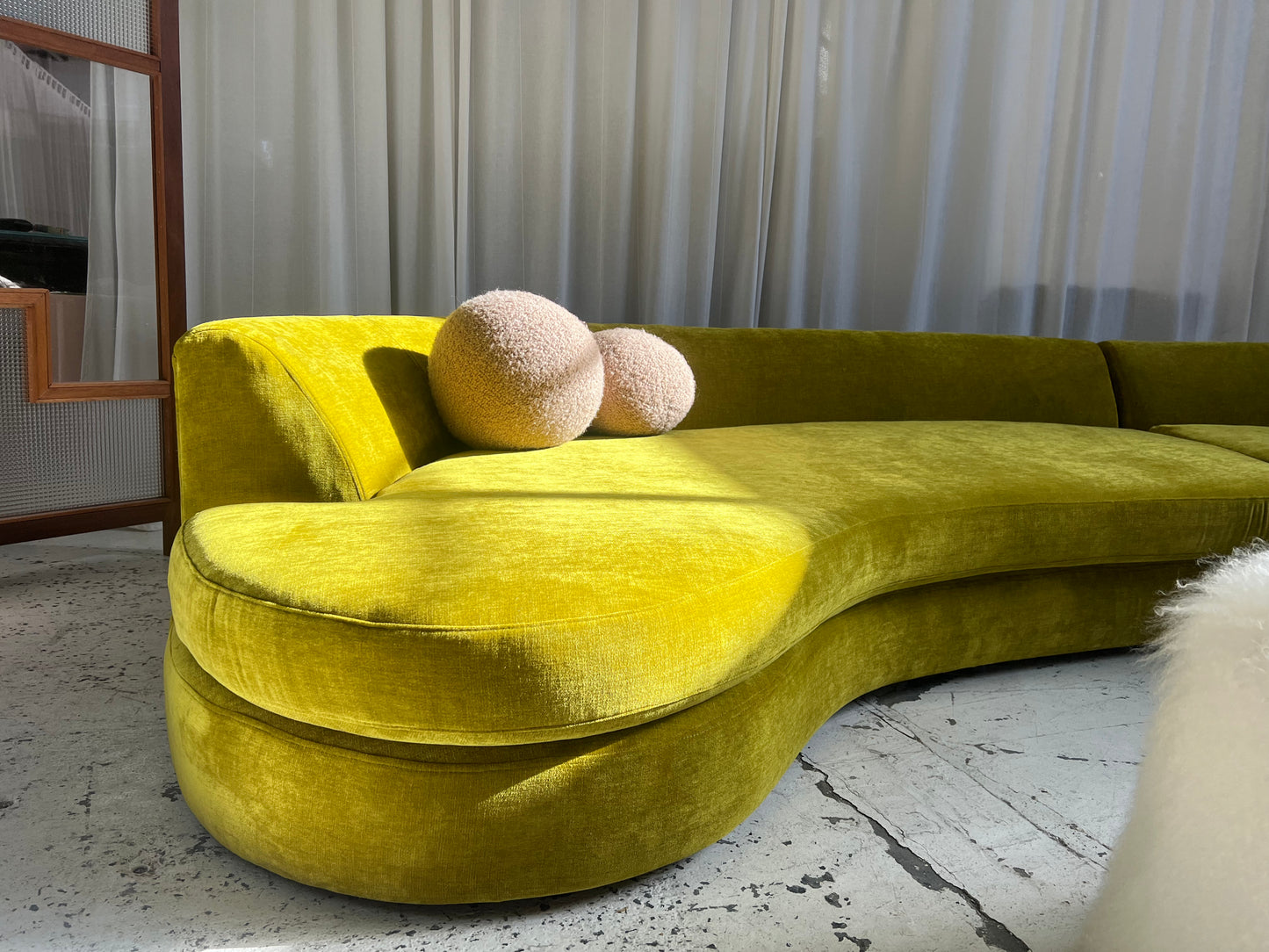 Bespoke Chartreuse Velvet Curved Modular Sofa
