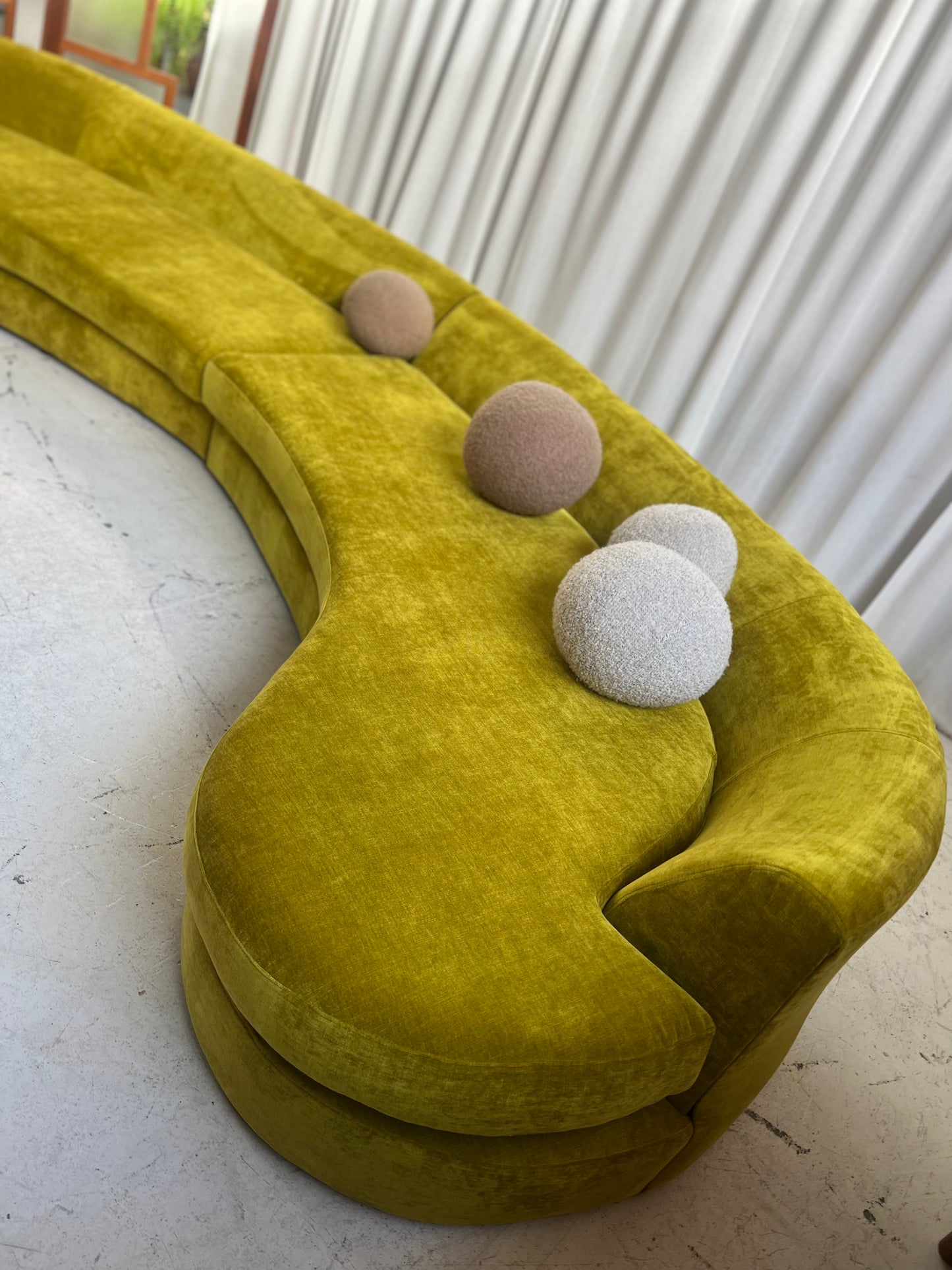 Bespoke Chartreuse Velvet Curved Modular Sofa