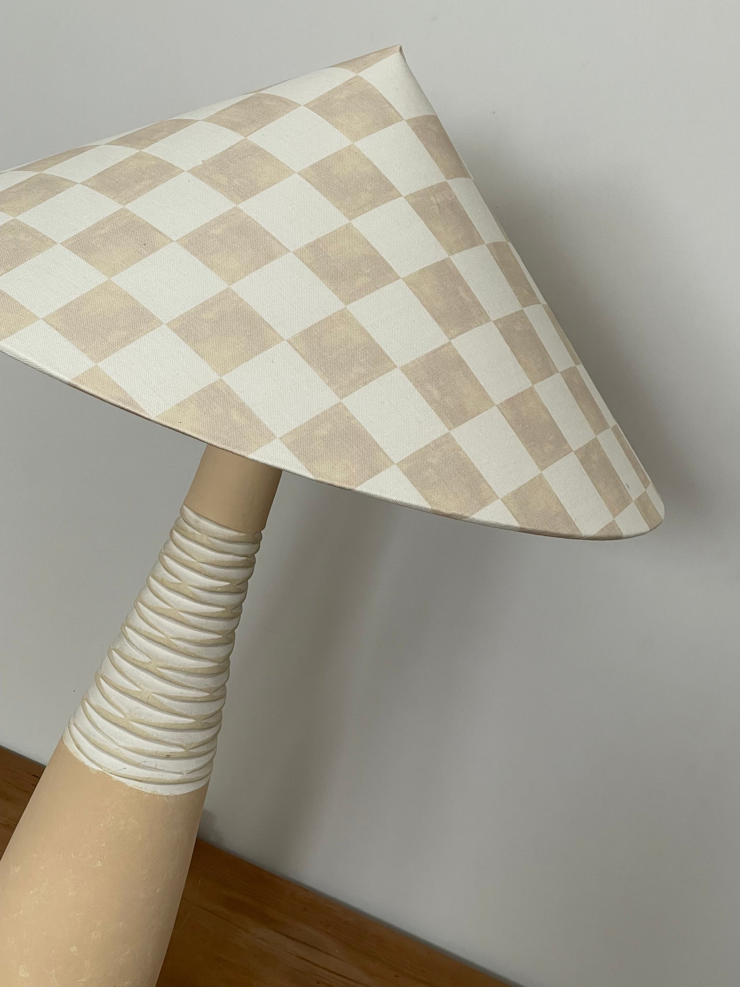 - Tall Ceramic Lamp with Oat Studio Capital Checks Fabric Shade