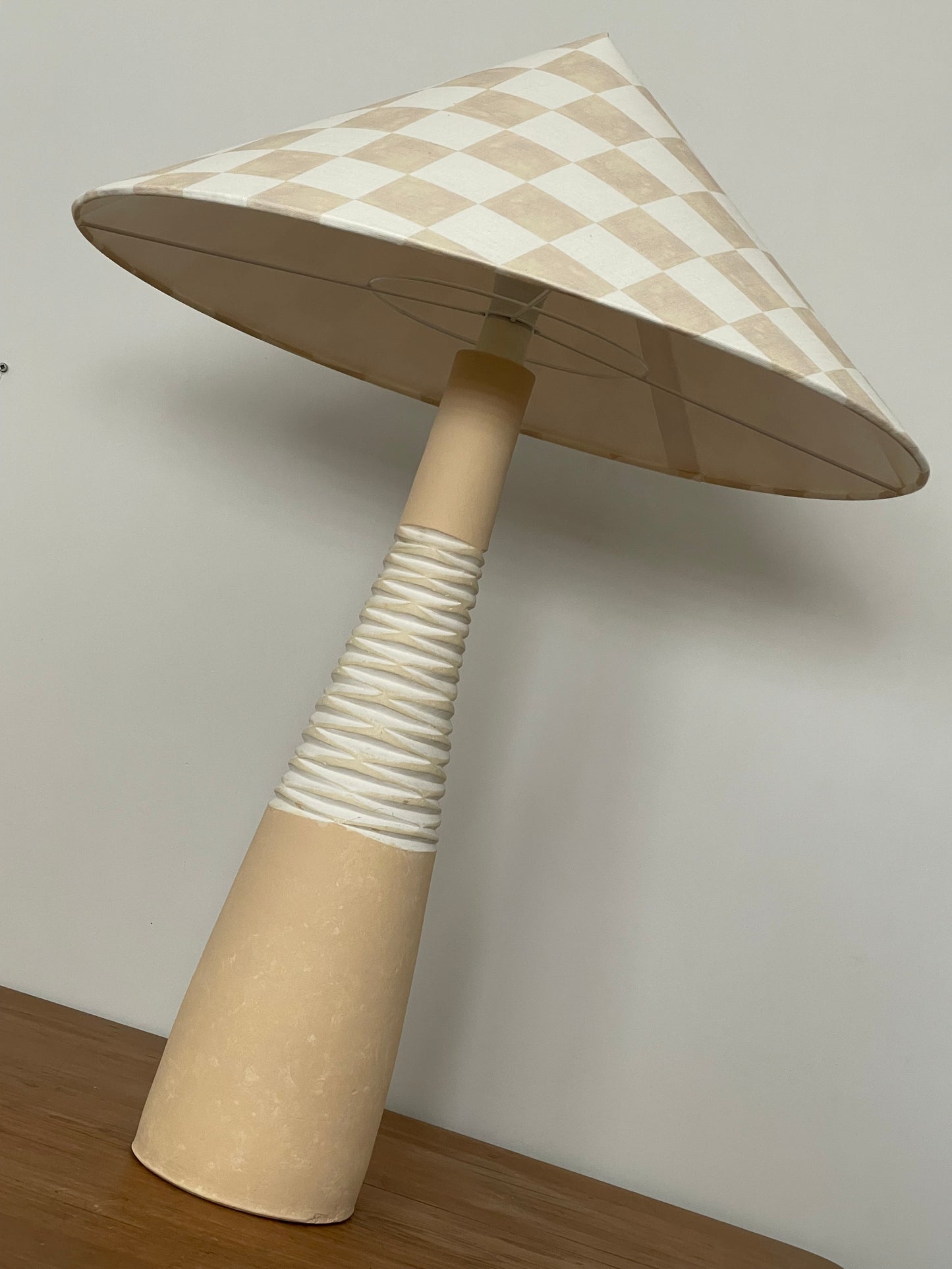 - Tall Ceramic Lamp with Oat Studio Capital Checks Fabric Shade