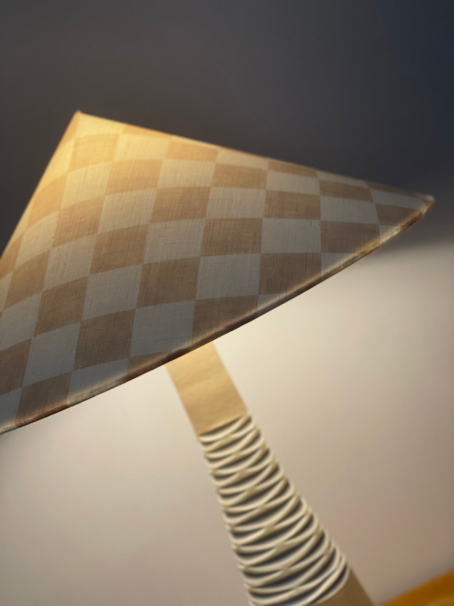 - Tall Ceramic Lamp with Oat Studio Capital Checks Fabric Shade