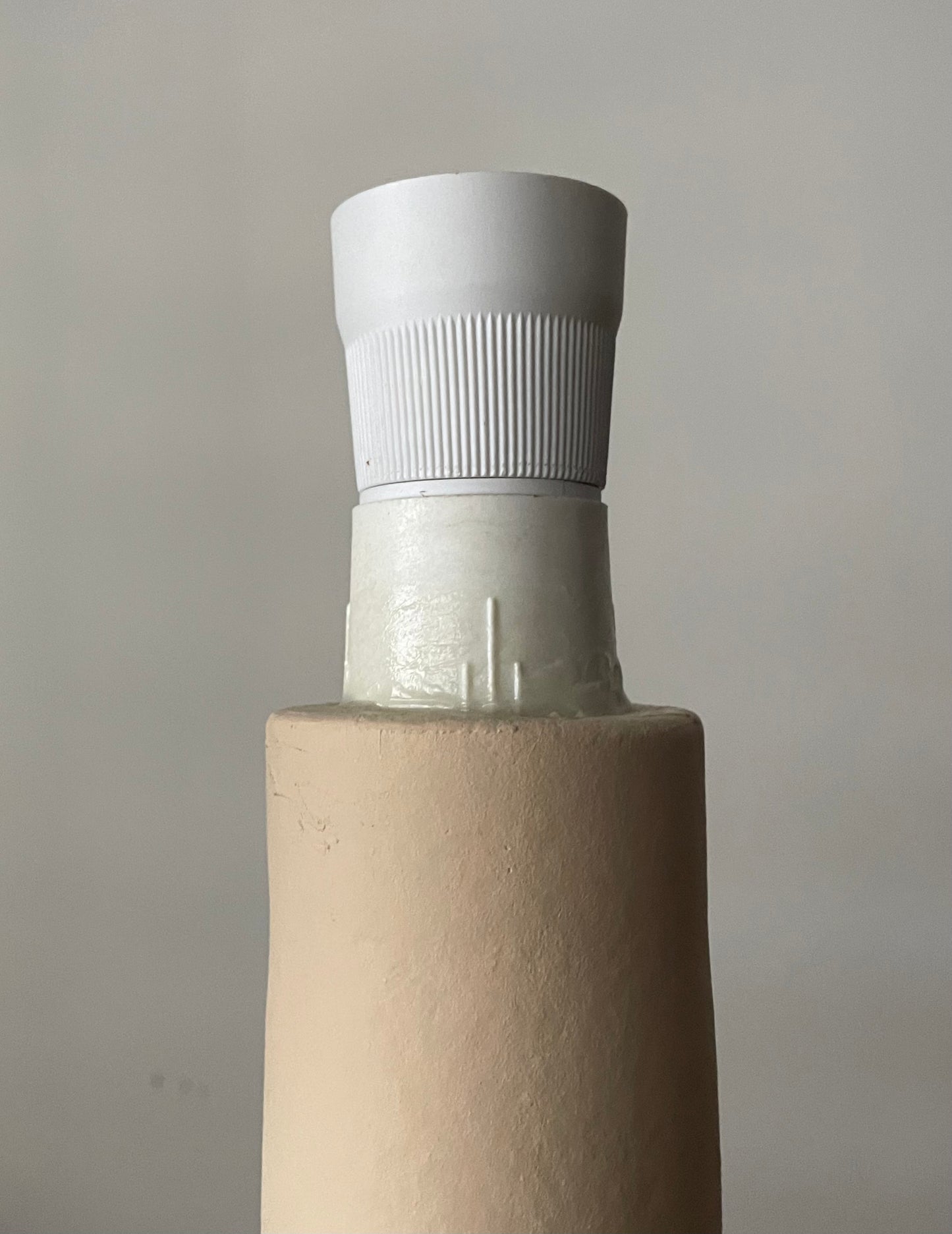 - Tall Ceramic Lamp with Oat Studio Capital Checks Fabric Shade