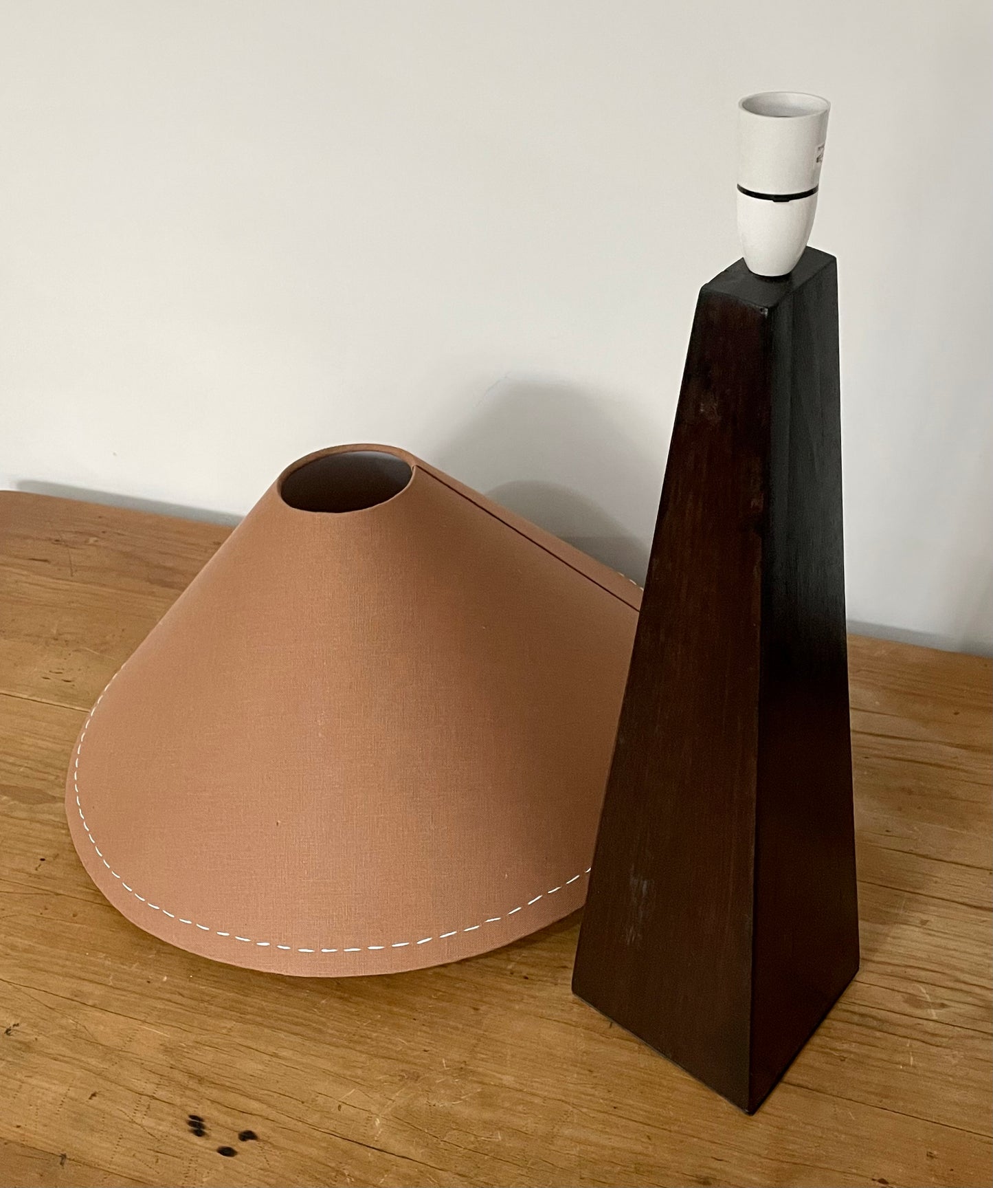 - Timber Table Lamp with Warm Brown Linen Shade