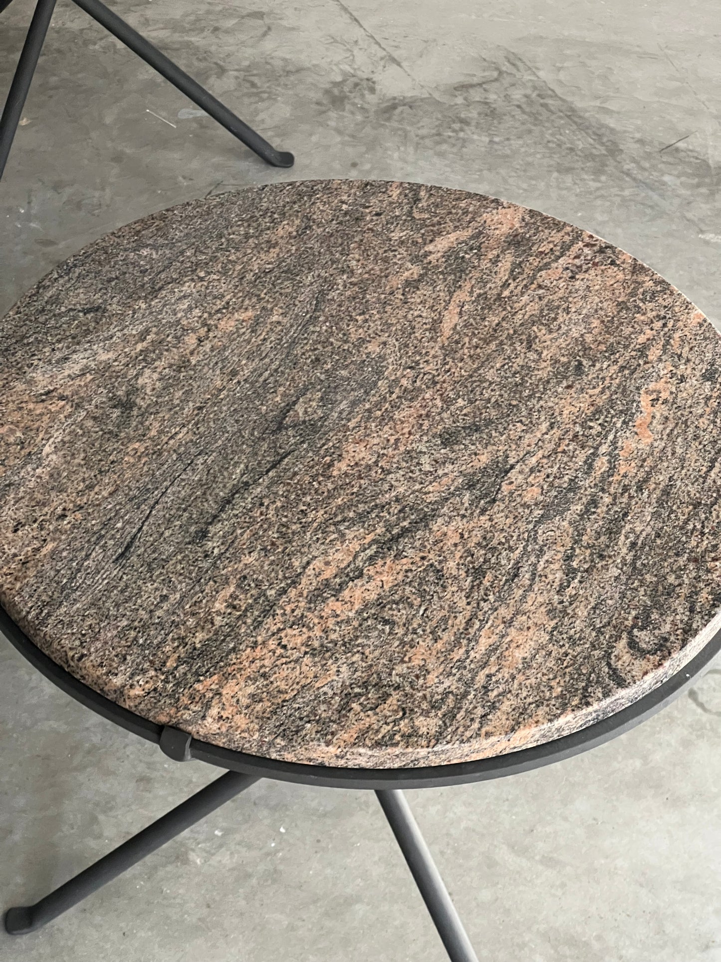 Vintage Italian Wrought Iron & Granite Tripod Side Table - Two Available