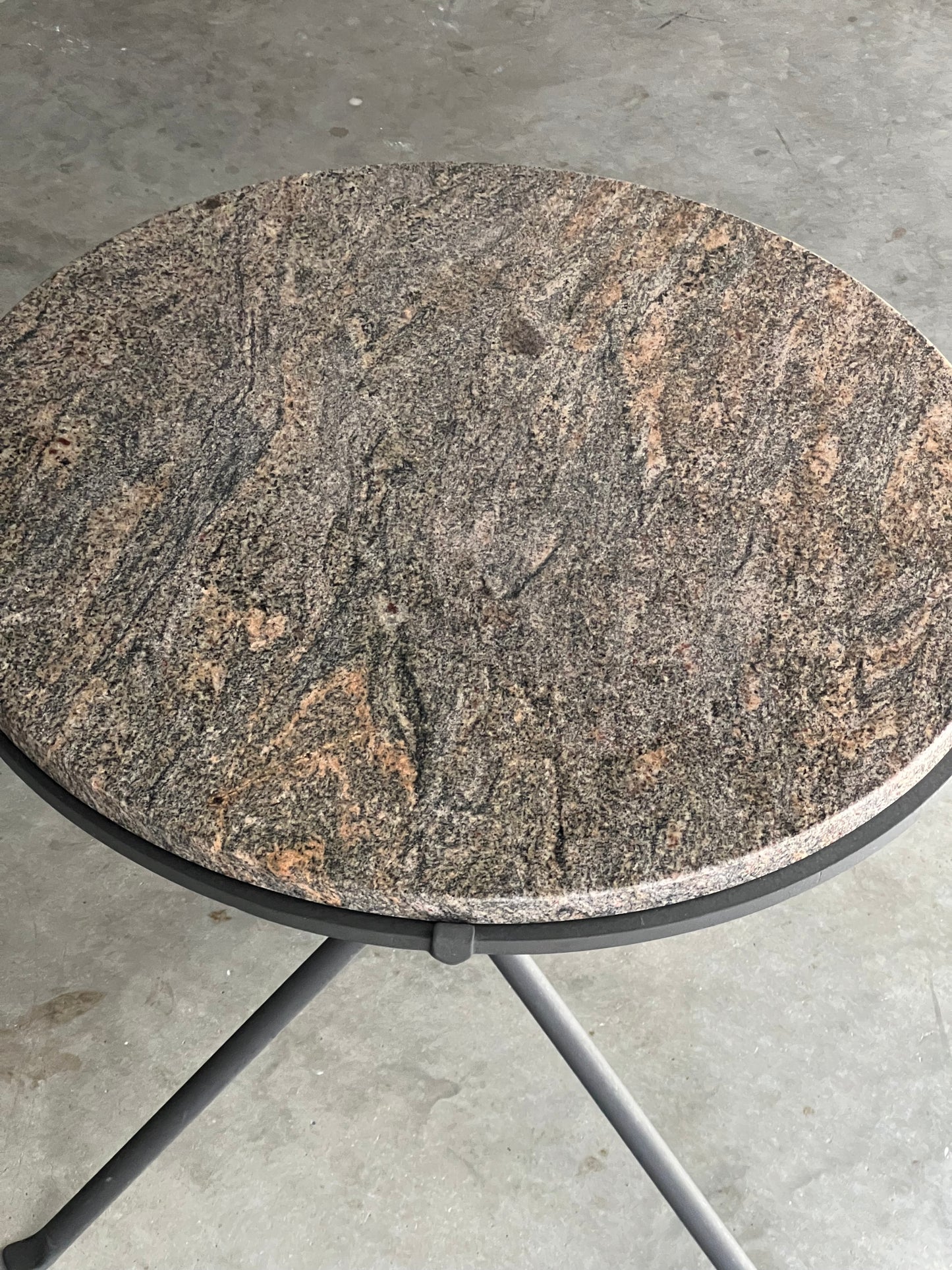 Vintage Italian Wrought Iron & Granite Tripod Side Table - Two Available