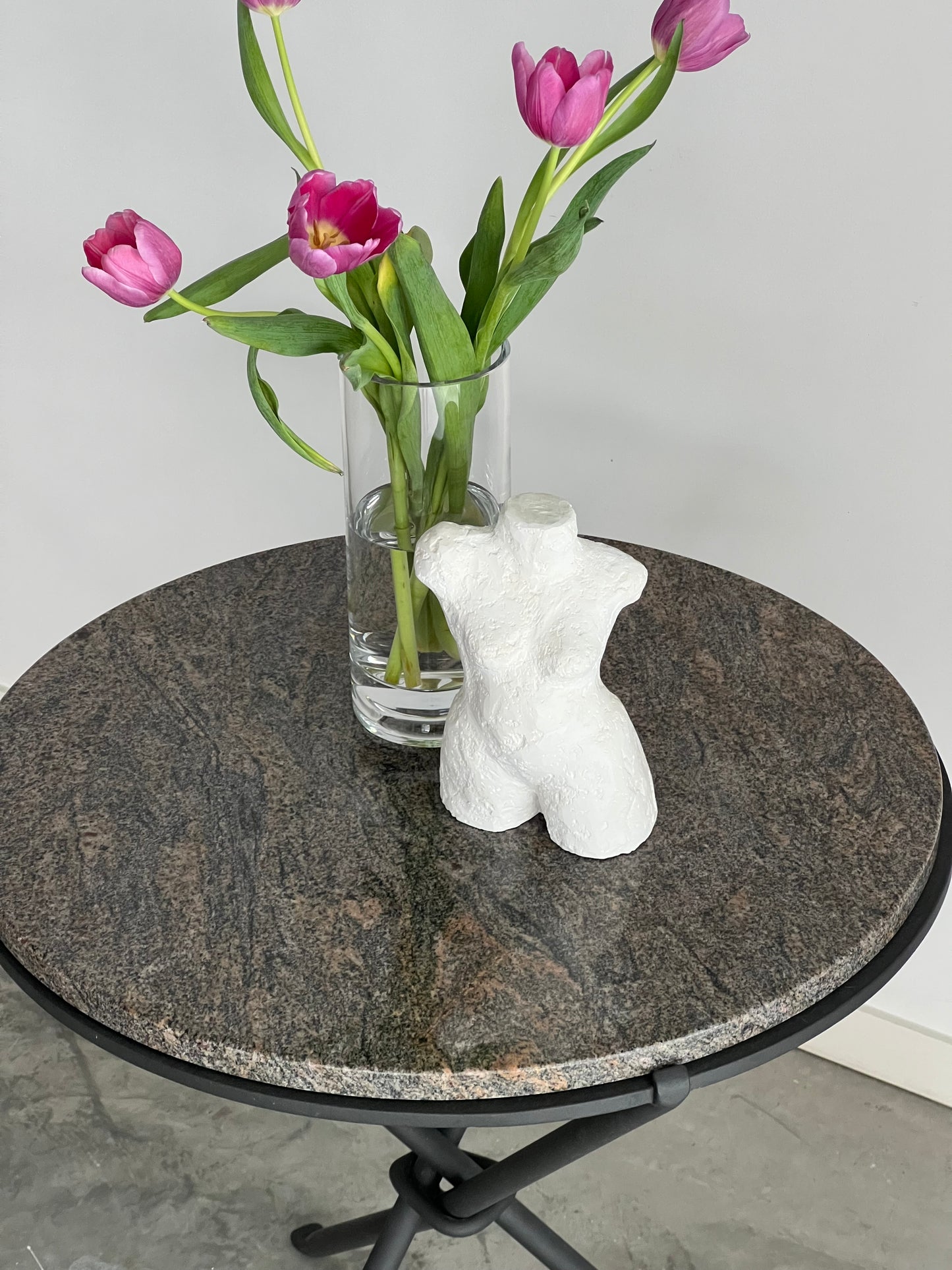 Vintage Italian Wrought Iron & Granite Tripod Side Table - Two Available