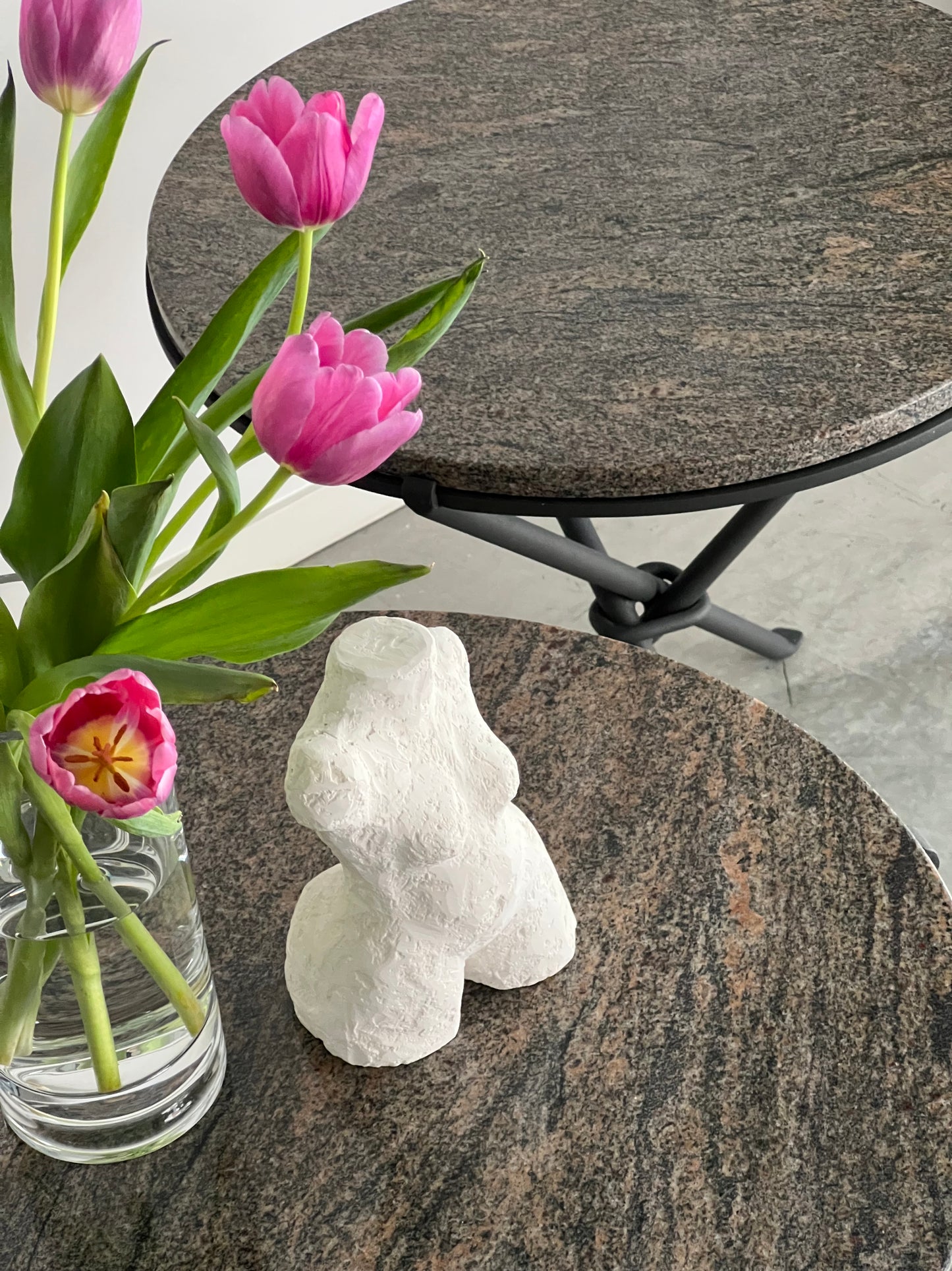 Vintage Italian Wrought Iron & Granite Tripod Side Table - Two Available