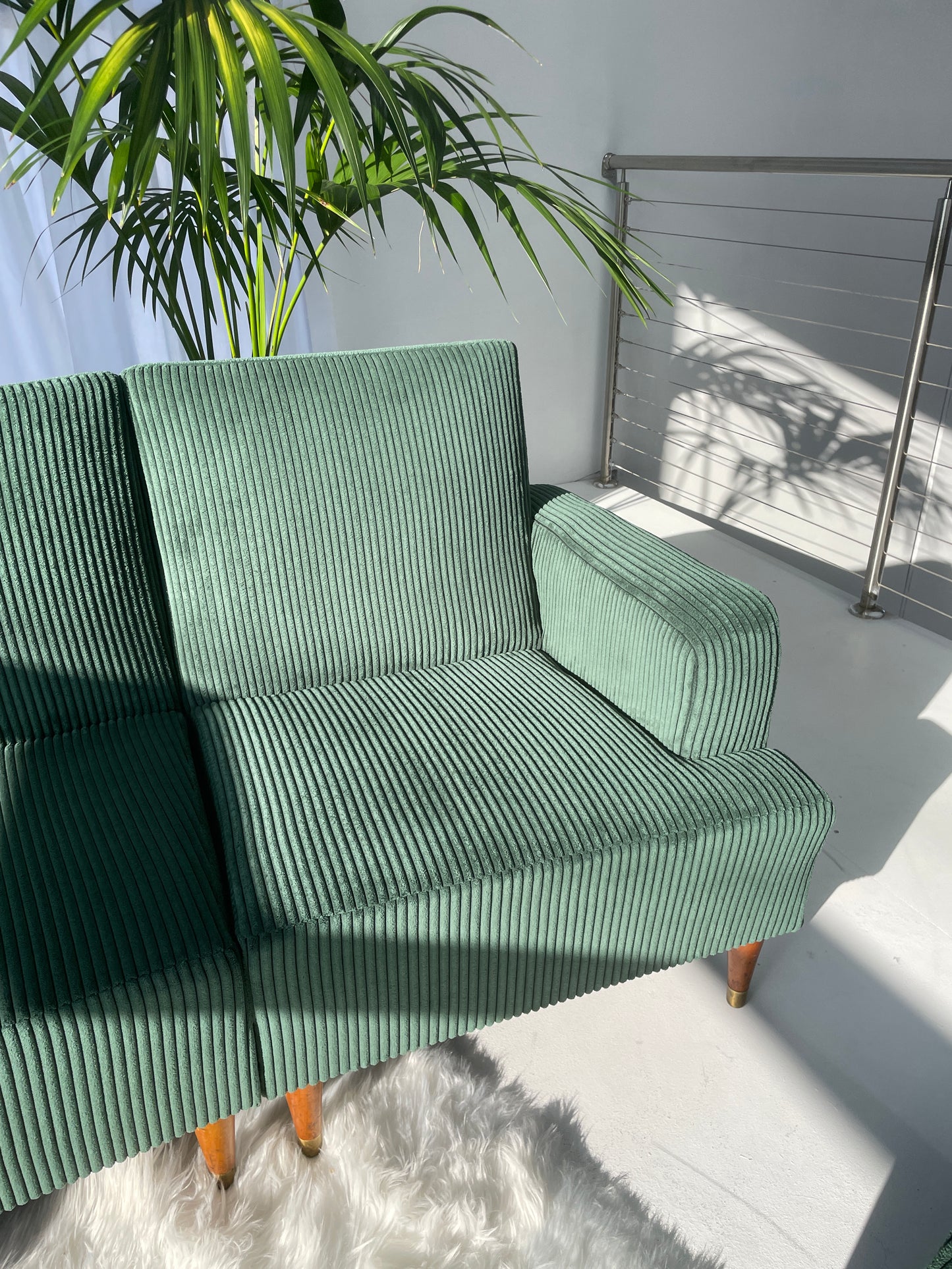 - Green Corduroy Mid Century Corduroy Sofa Set