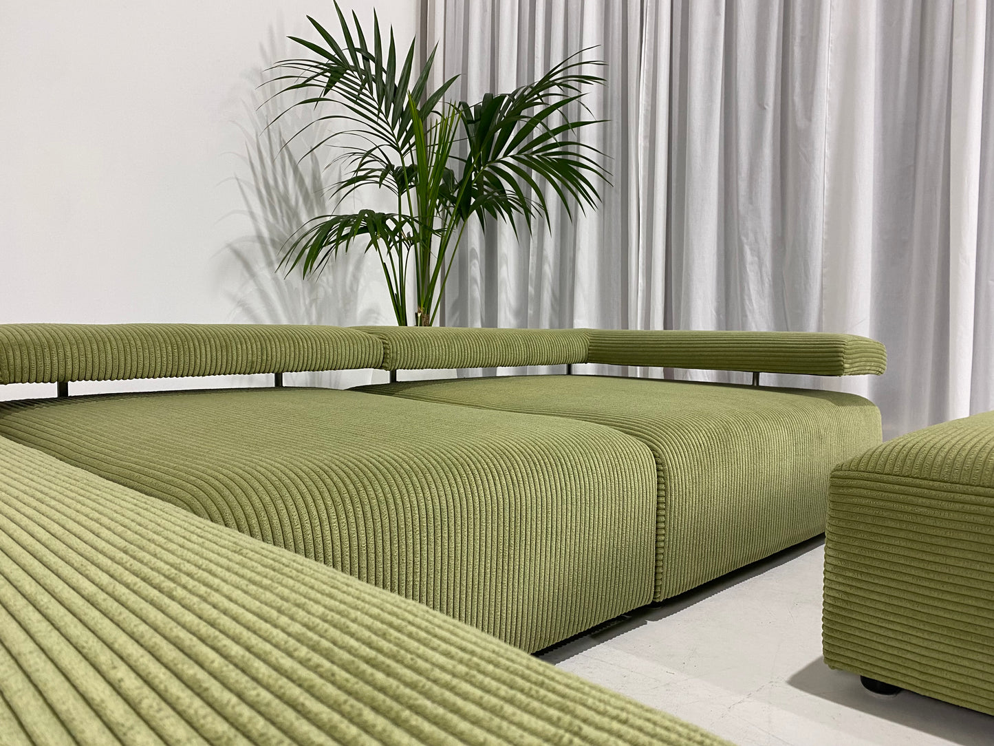 - Green Jumbo Corduroy Four Piece Modular Sofa