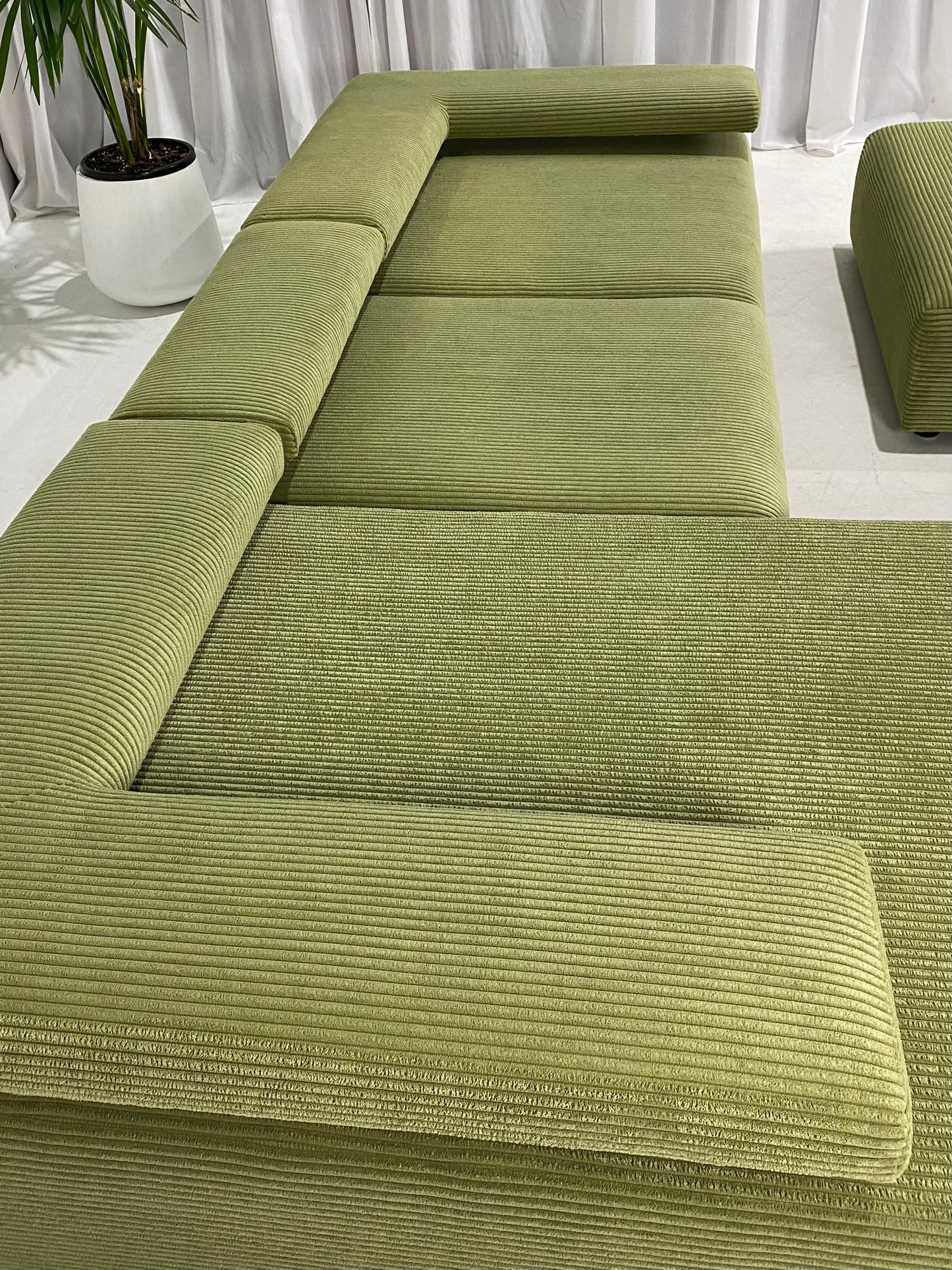 - Green Jumbo Corduroy Four Piece Modular Sofa
