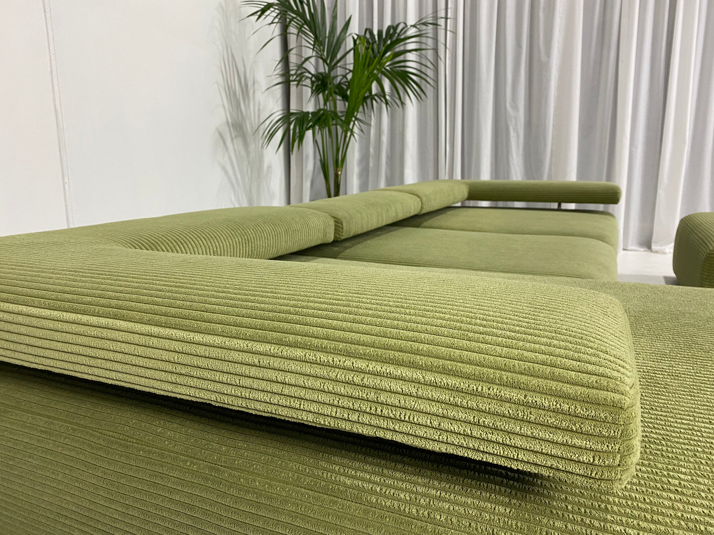 - Green Jumbo Corduroy Four Piece Modular Sofa