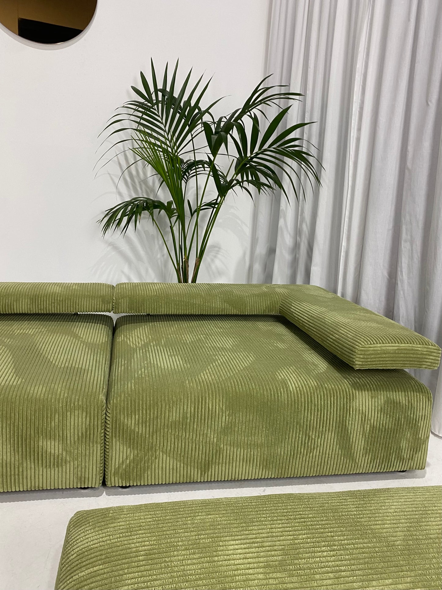 - Green Jumbo Corduroy Four Piece Modular Sofa