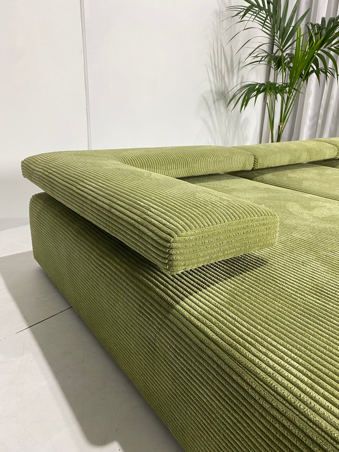 - Green Jumbo Corduroy Four Piece Modular Sofa