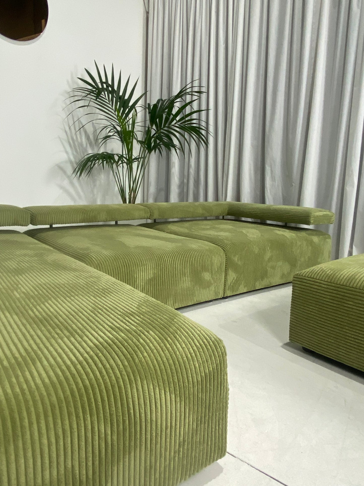- Green Jumbo Corduroy Four Piece Modular Sofa