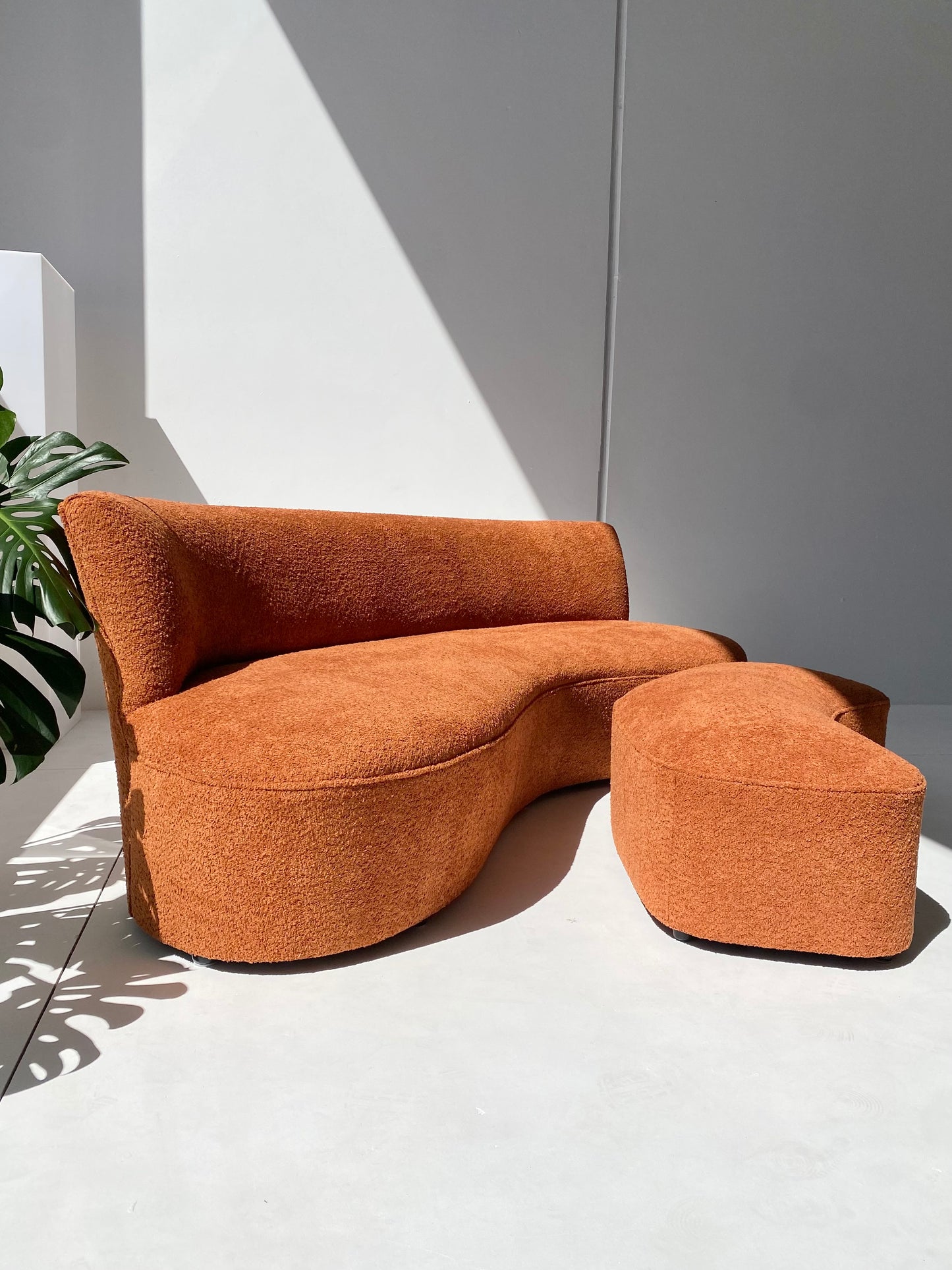 Copper Bouclé Curved Sofa & Ottoman