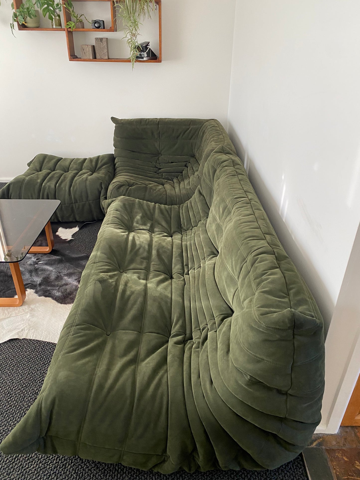 - Three Piece Togo Sofa Set by Ligne Roset in Alcantara Kiwi