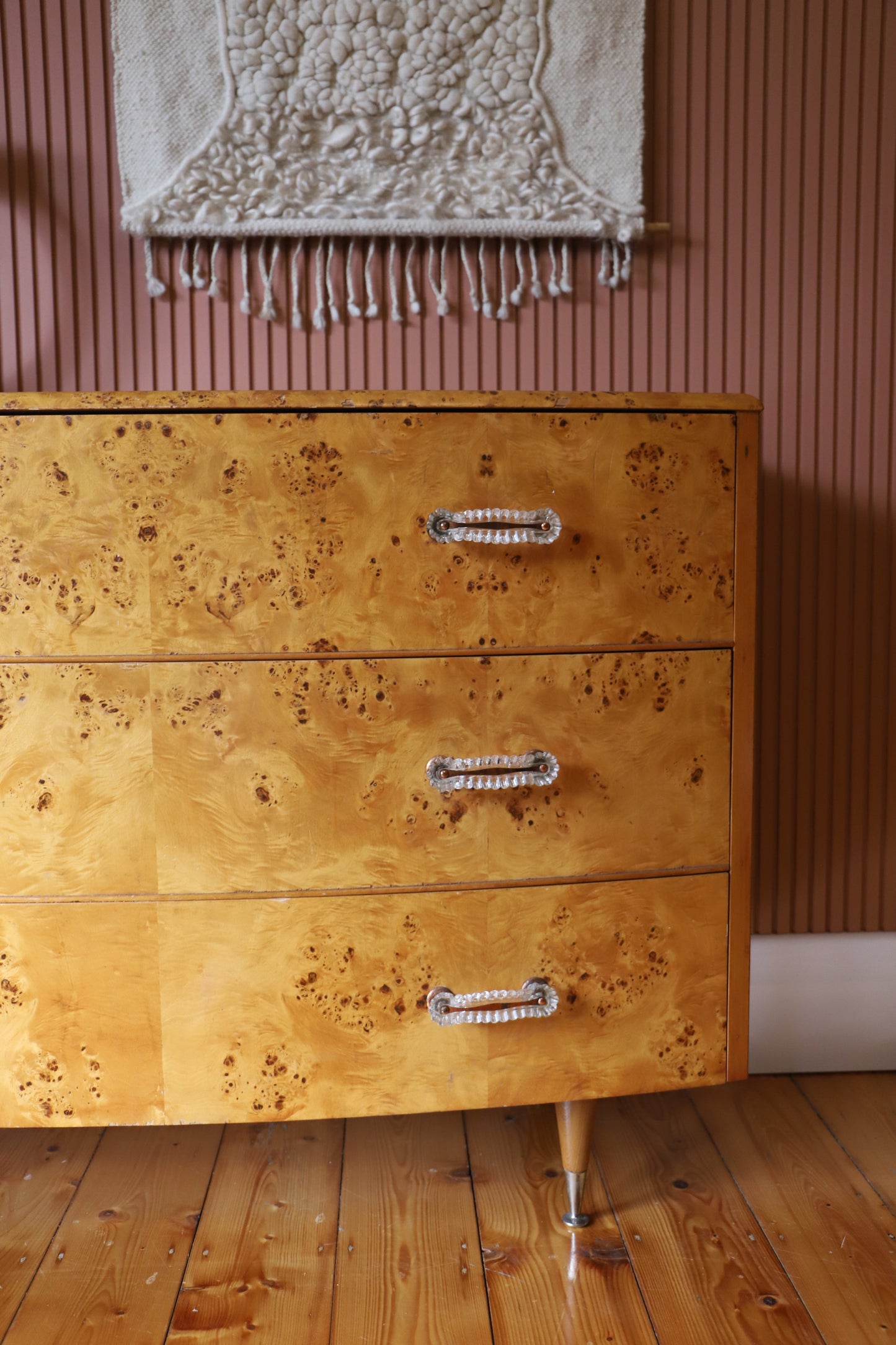 Burl Veneer Tallboy Deco Dresser