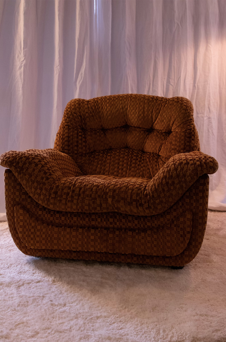 chequered velvet armchairs - Two Available