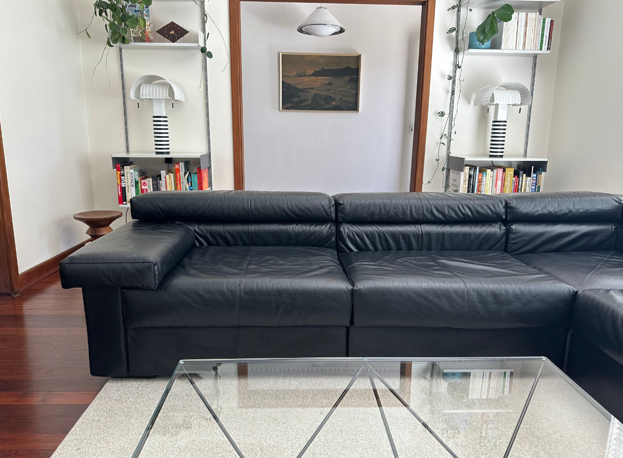- Black Leather Modular 'Erasmo' Sofa designed by Afra & Tobia Scarpa for B&B Italia