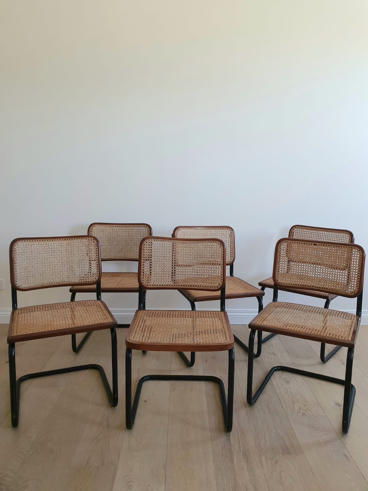 Set of Vintage Cane Cantilever Dining Chairs