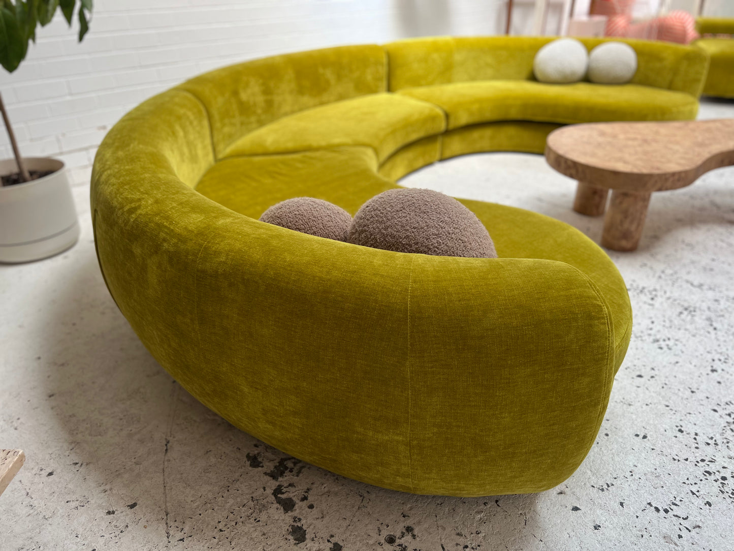 - Bespoke Large Chartreuse Velvet Curved Modular Sofa