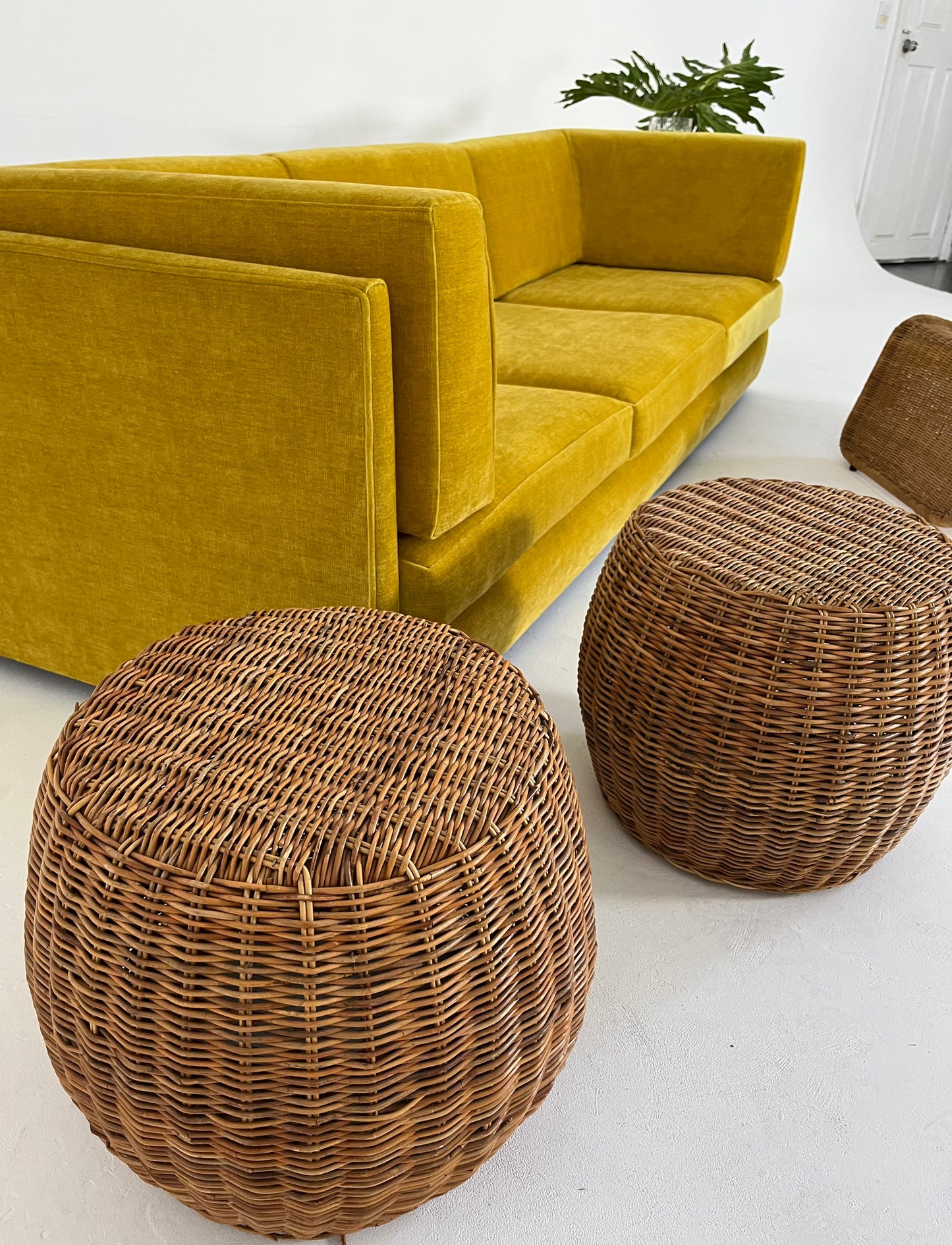- Vintage Italian Wicker Side Table / Stool - Two Available