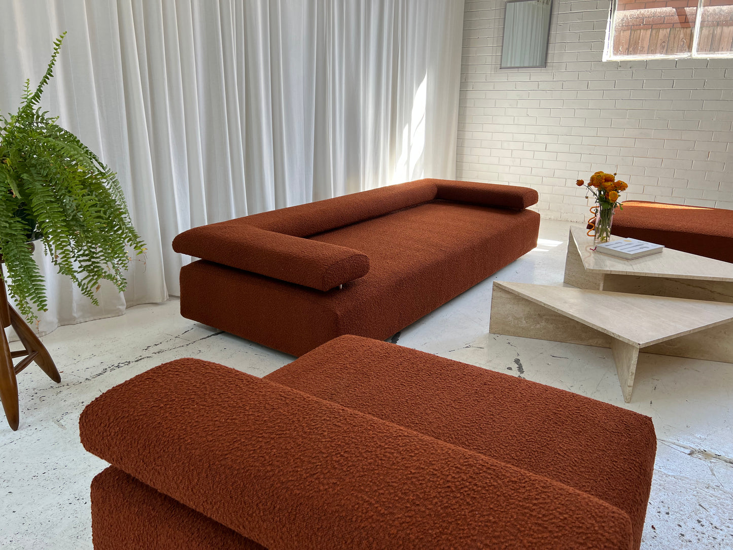 - Bespoke Rust Boucle Modular Sofa Set