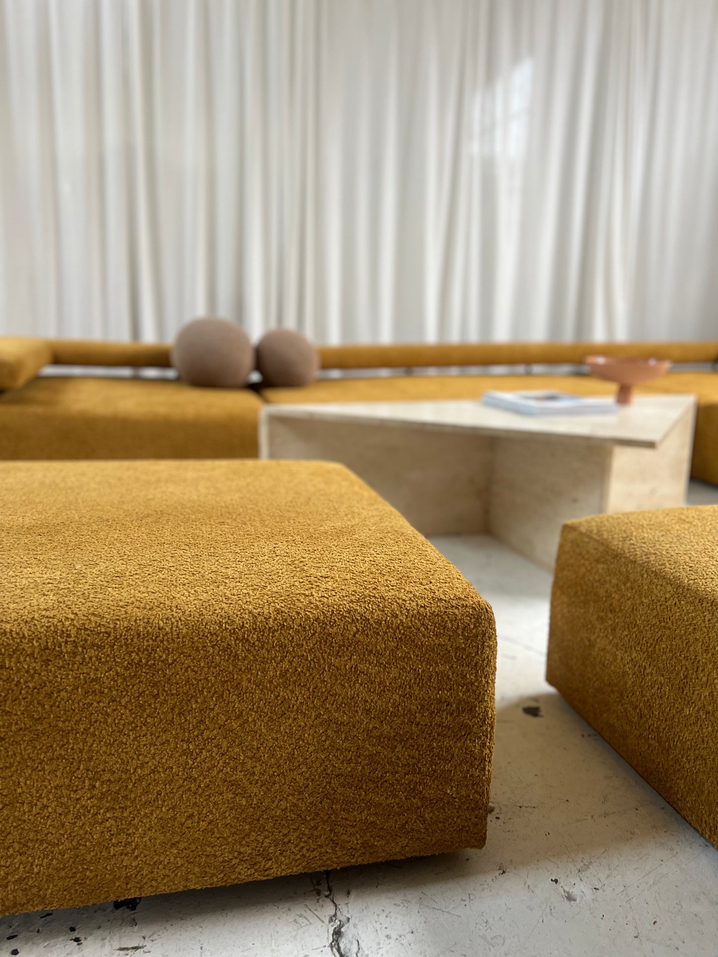- Bespoke Large Mustard Bouclé Modular Sofa