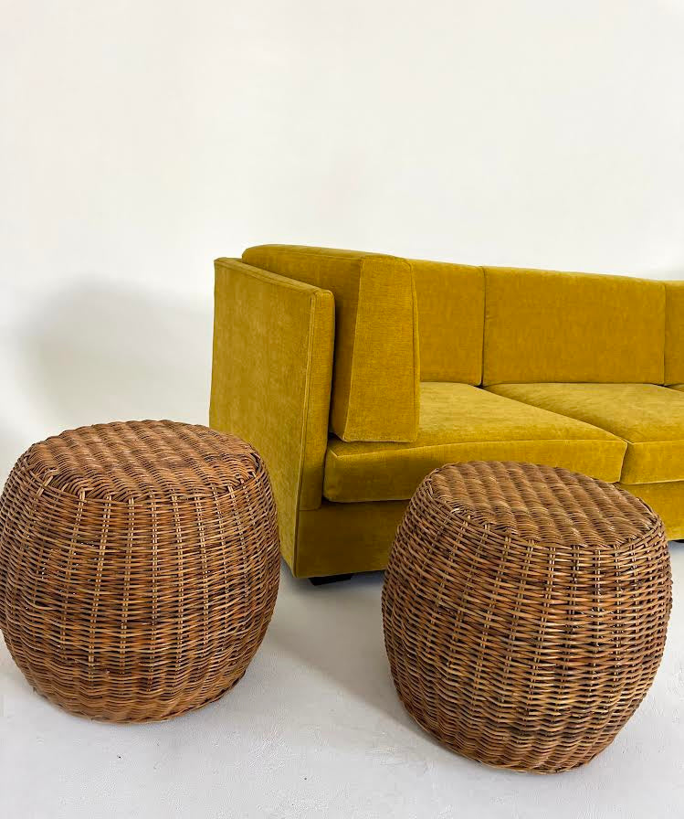 - Vintage Italian Wicker Side Table / Stool - Two Available