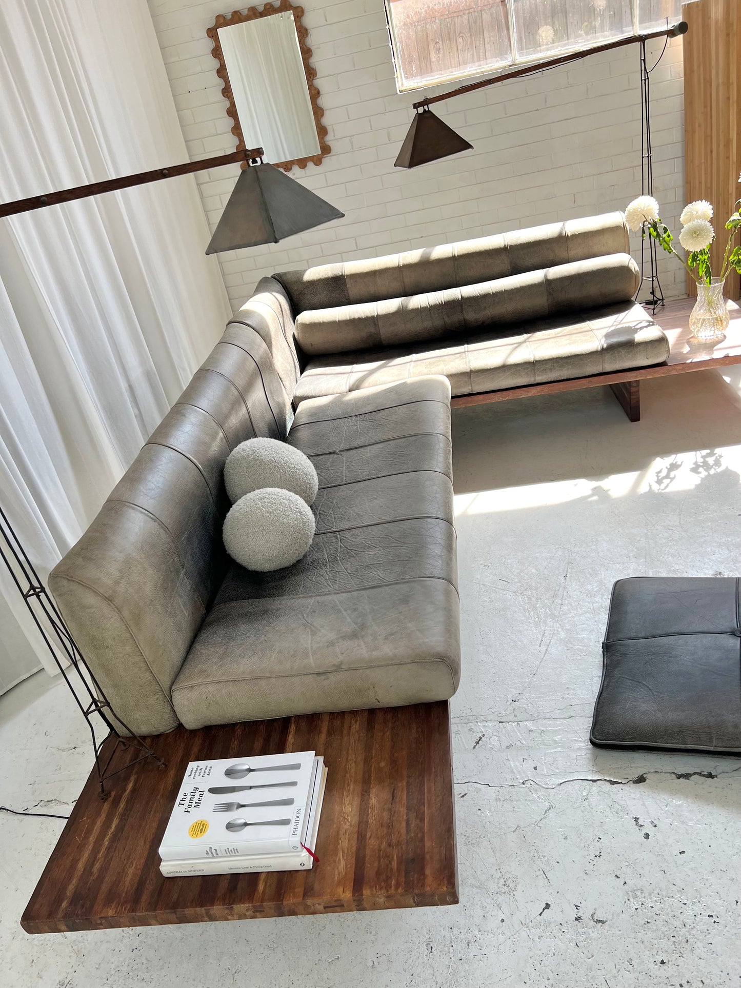 - Custom Italian Vintage Leather Sofa Set