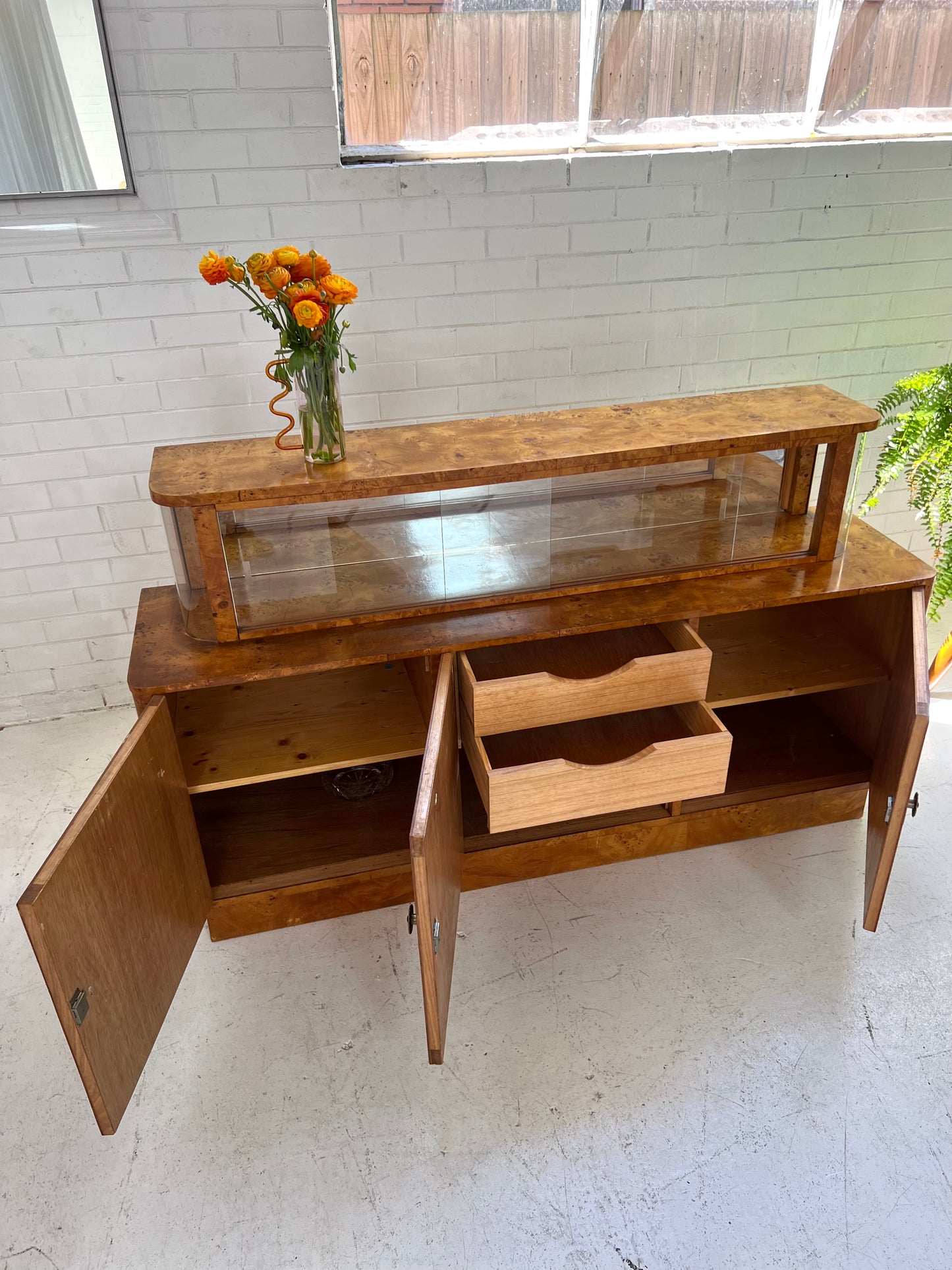 - Vintage Burl Sideboard Cabinet