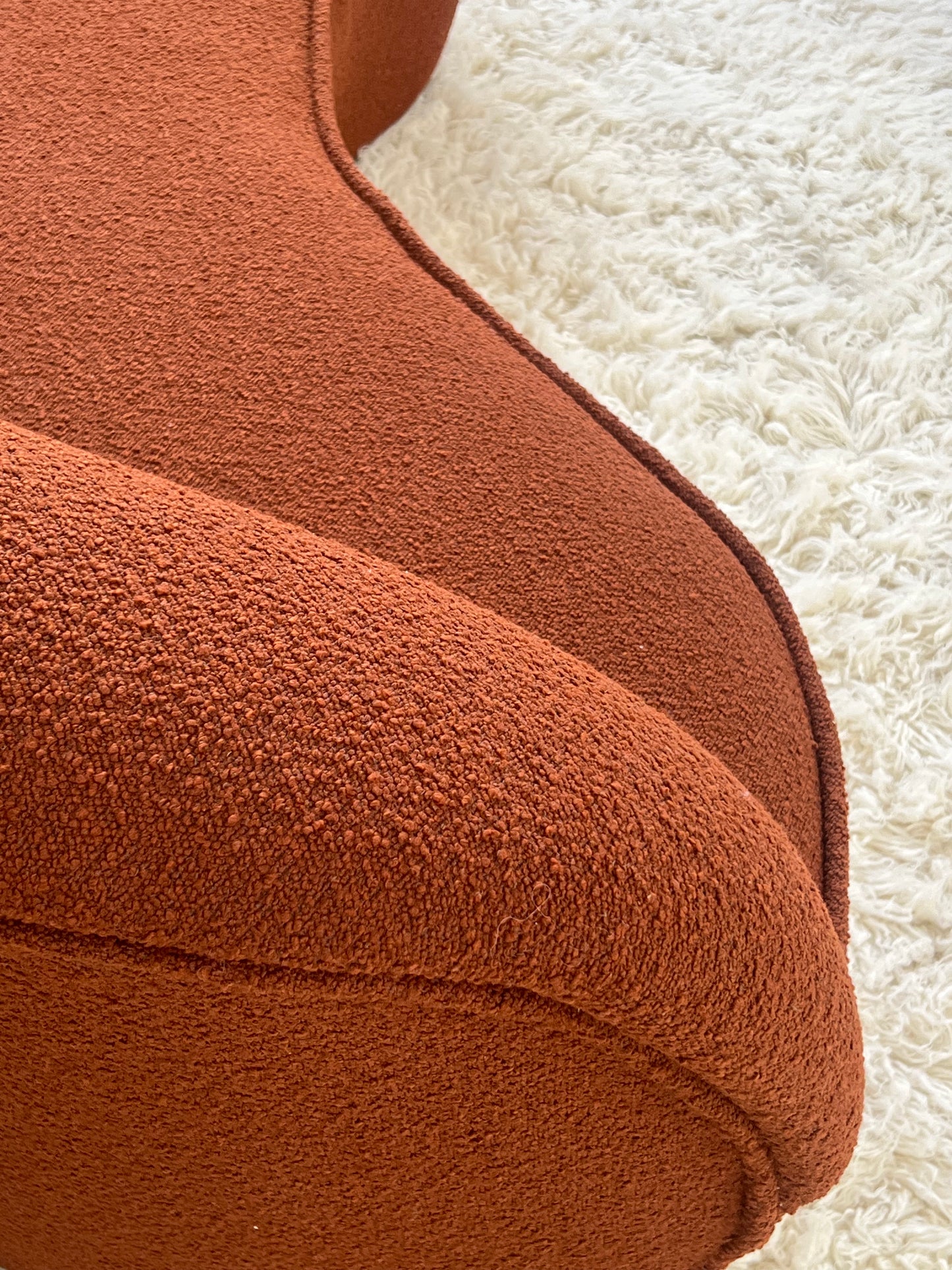 - Bespoke Rust Boucle Curved Sofa
