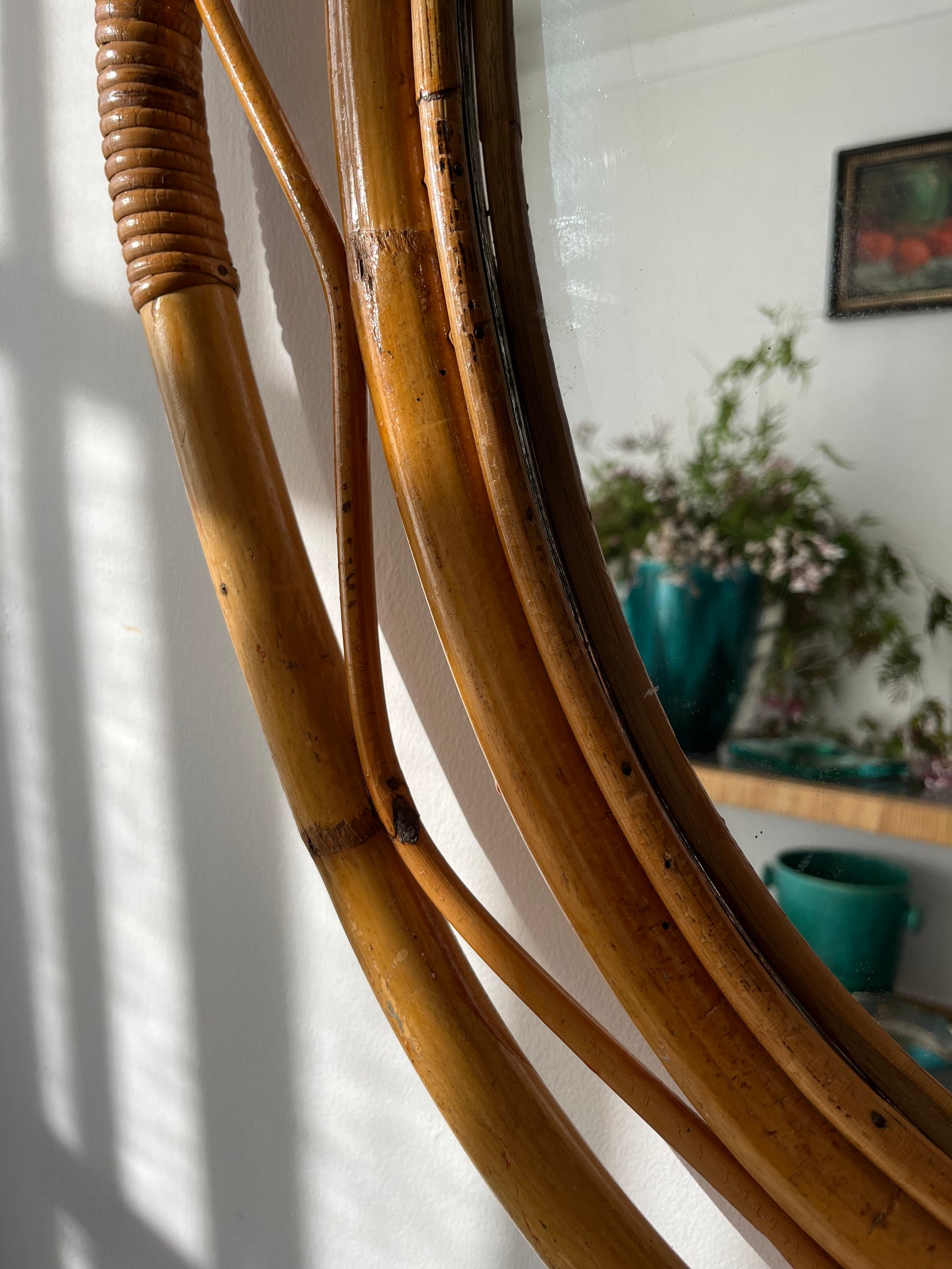 Vintage Italian Bamboo Mirror by Bonacina