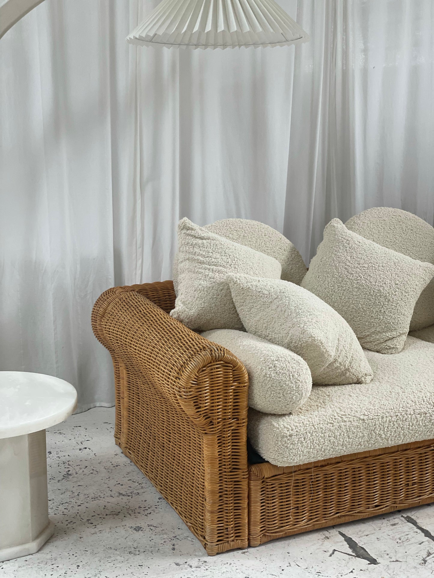 Vintage Cane and Boucle Lounge / Day Bed